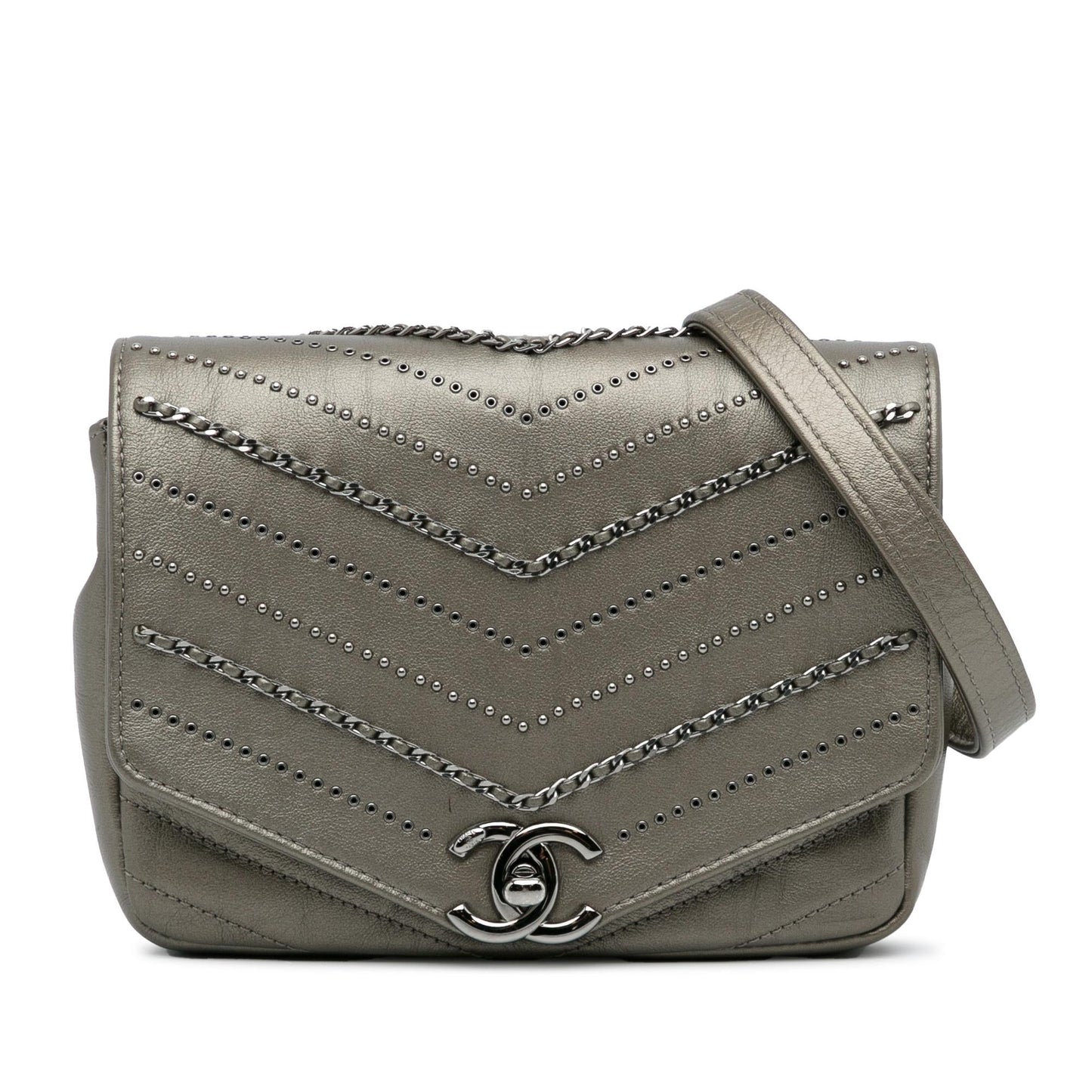 Chanel Embellished Calfskin Chevron Square Envelop Flap Mini Bag