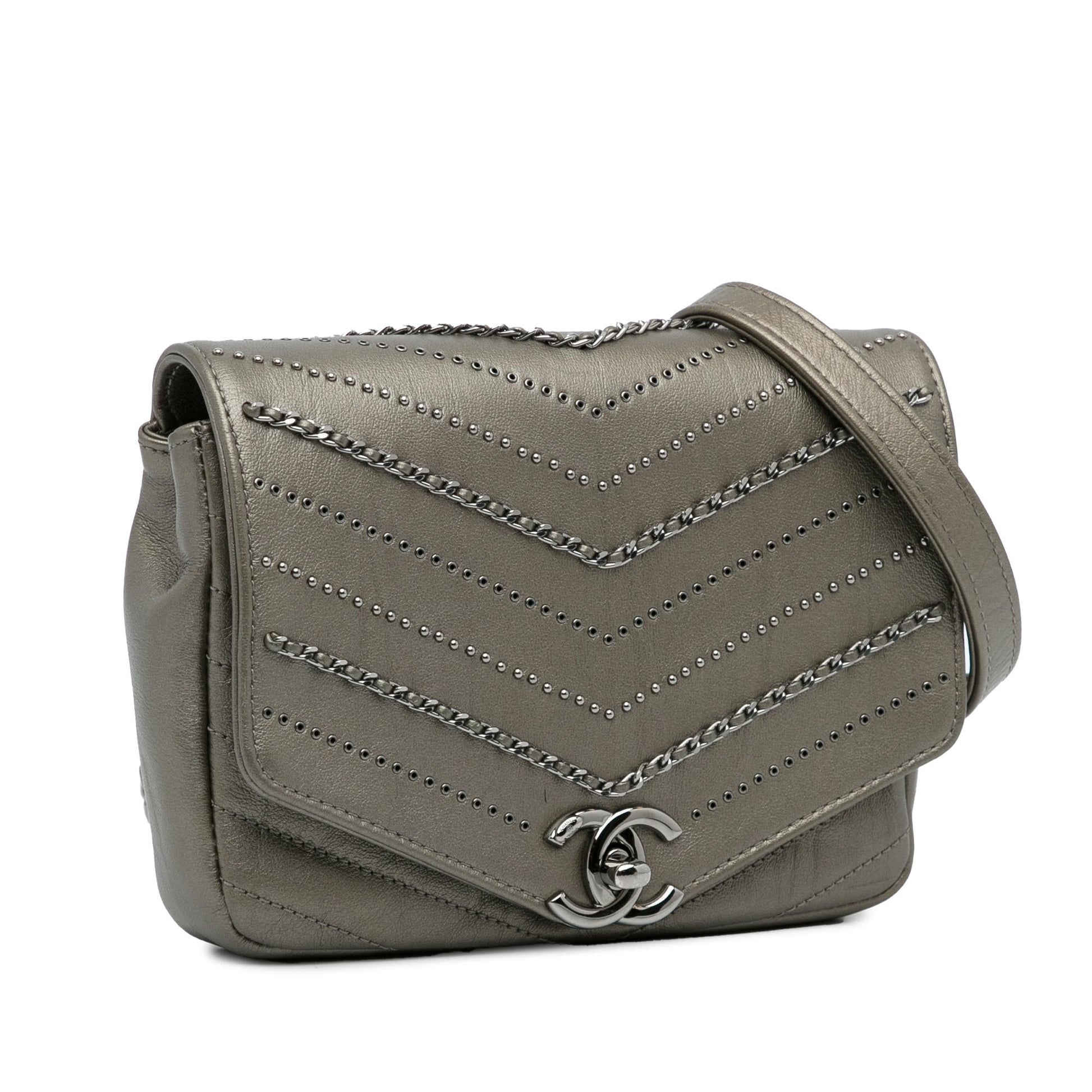 Chanel Embellished Calfskin Chevron Square Envelop Flap Mini Bag
