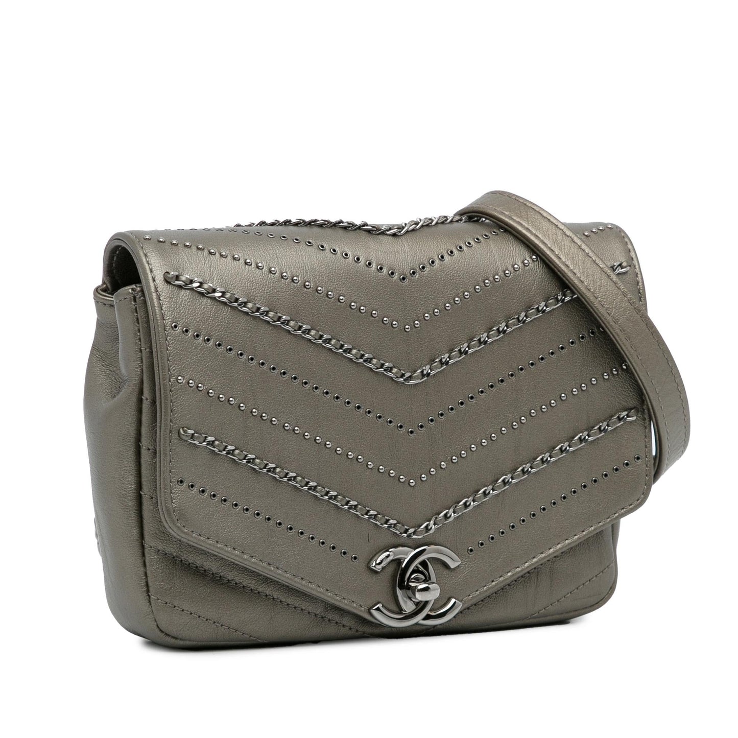 Chanel Embellished Calfskin Chevron Square Envelop Flap Mini Bag Flap 2
