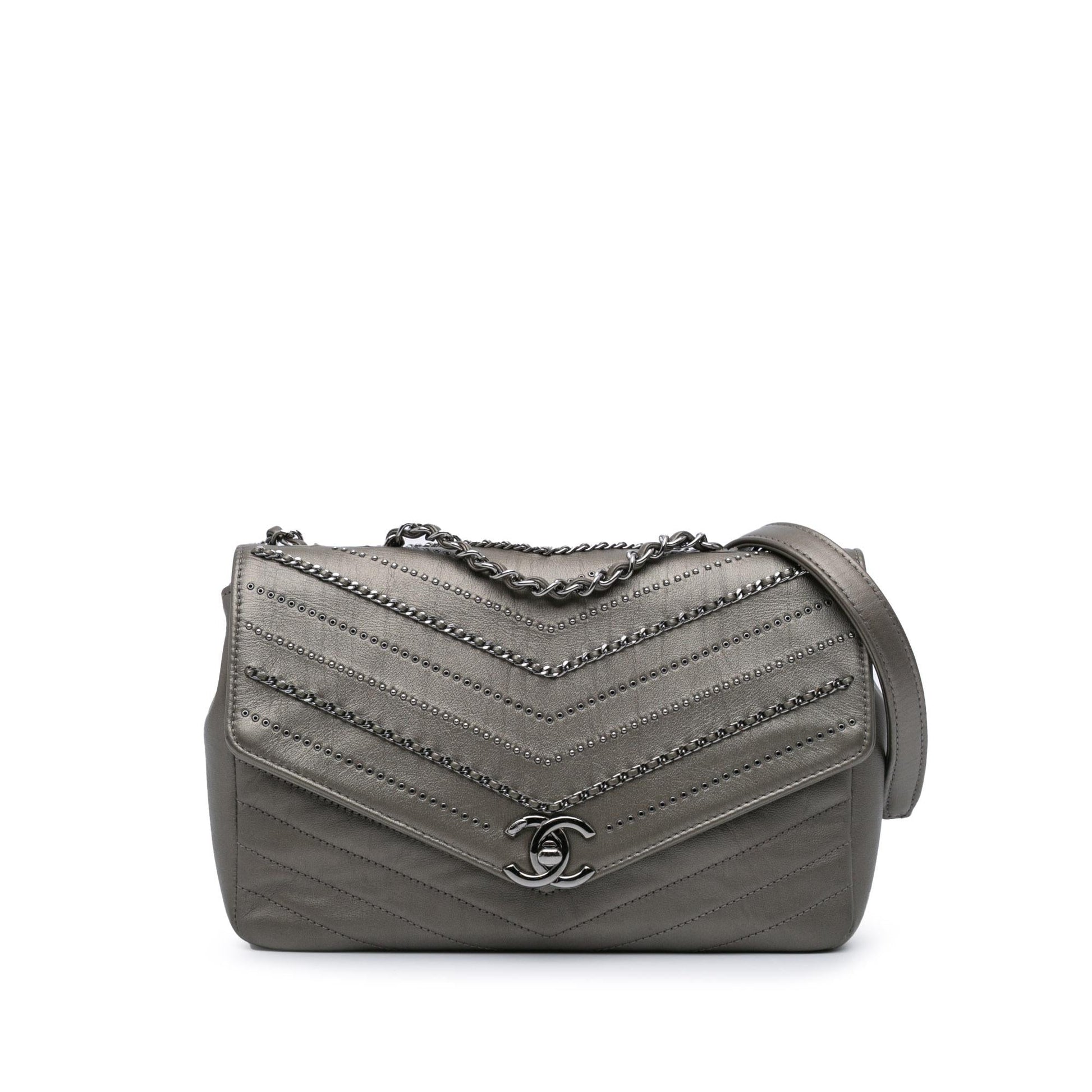 Chanel Embellished Calfskin Chevron Square Envelop Flap Mini Bag Flap 4