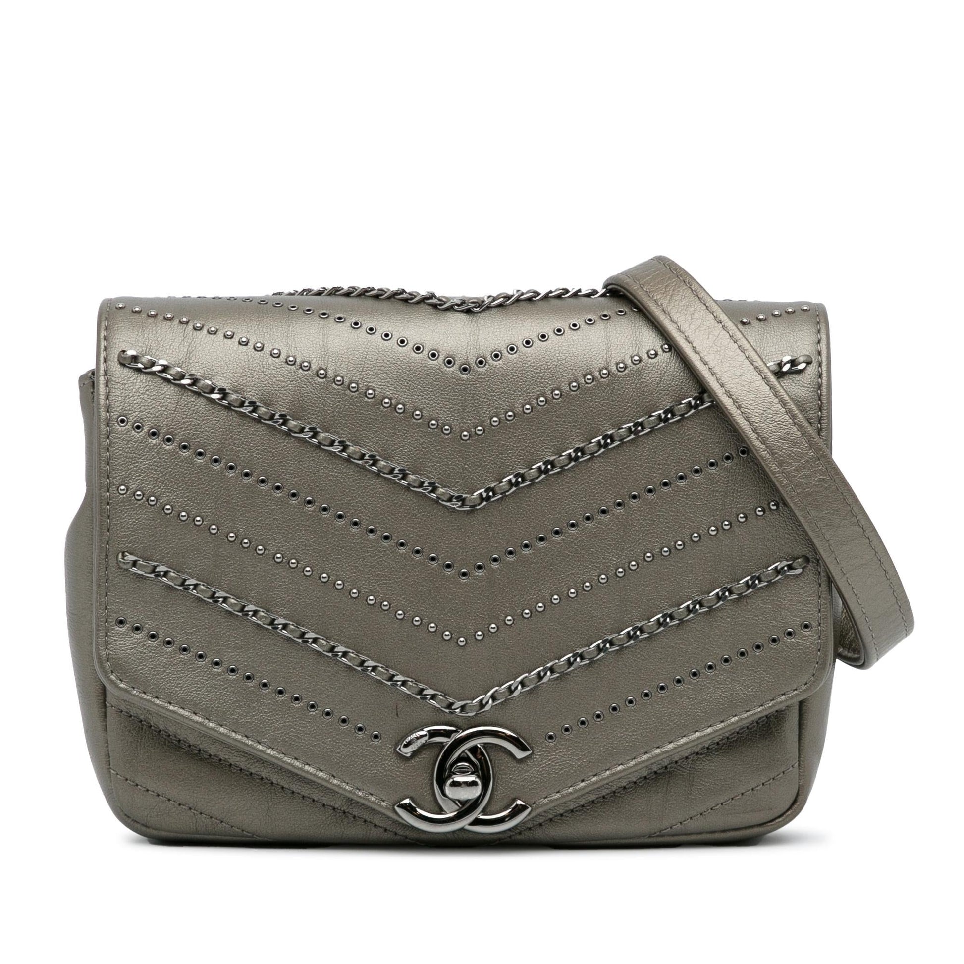 Chanel Embellished Calfskin Chevron Square Envelop Flap Mini Bag Flap 5