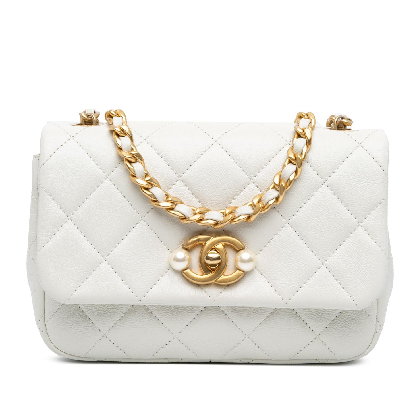 Chanel Glazed Calfskin Pearl Side Flap Mini Bag