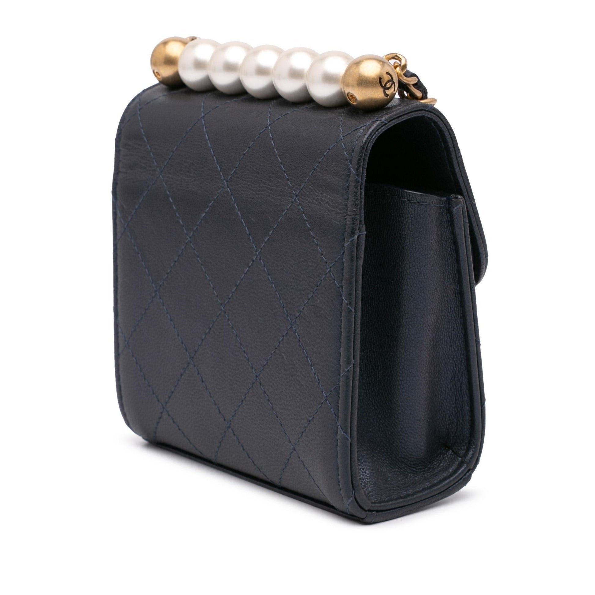 Chanel Goatskin Chic Pearls On Clutch Bag On Chain