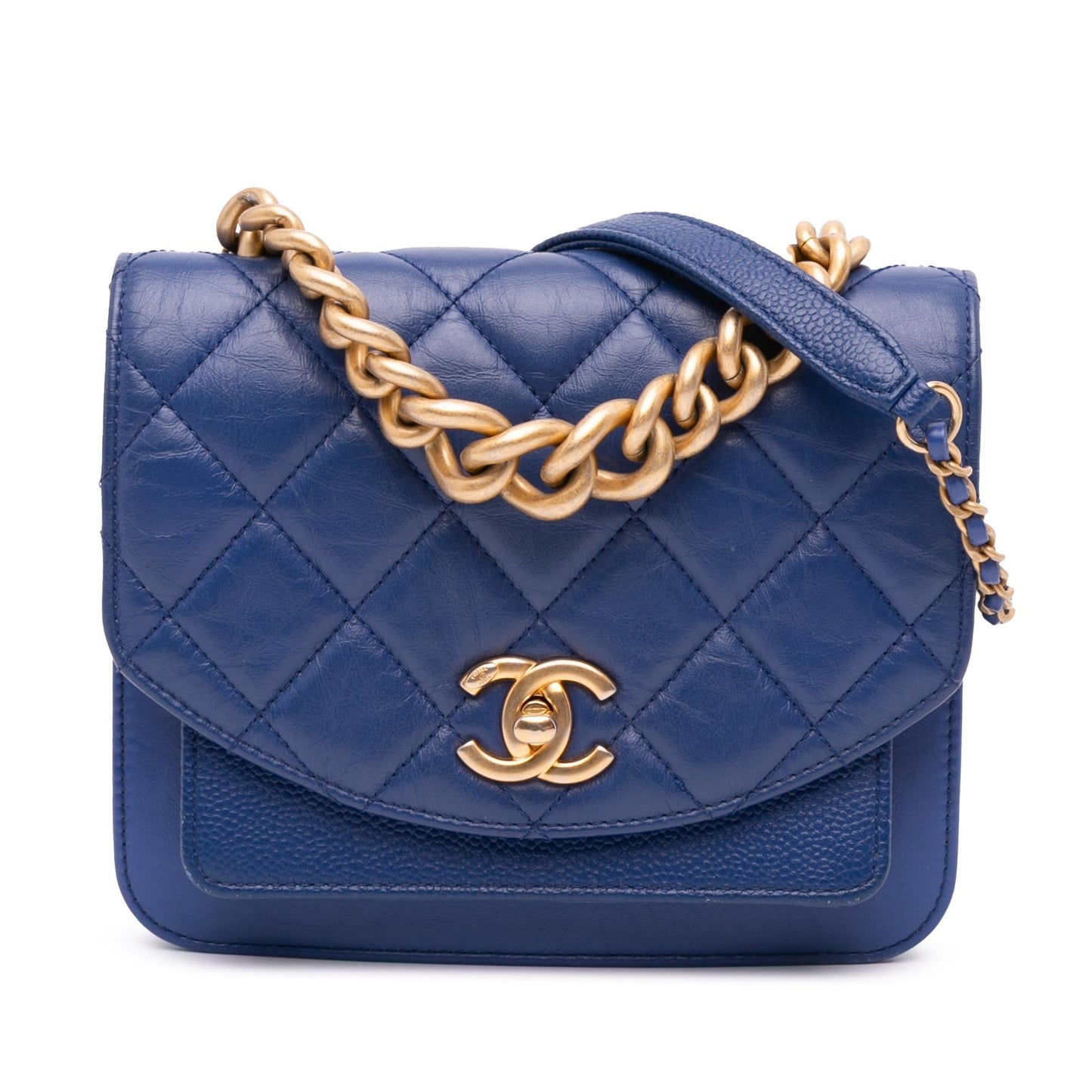 Chanel Quilted Aged Calfskin Caviar Handle Flap Mini Bag