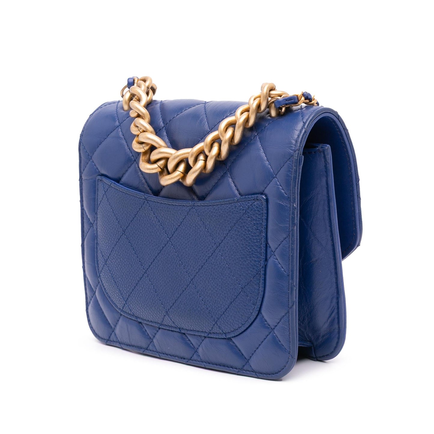 Chanel Quilted Aged Calfskin Caviar Handle Flap Mini Bag