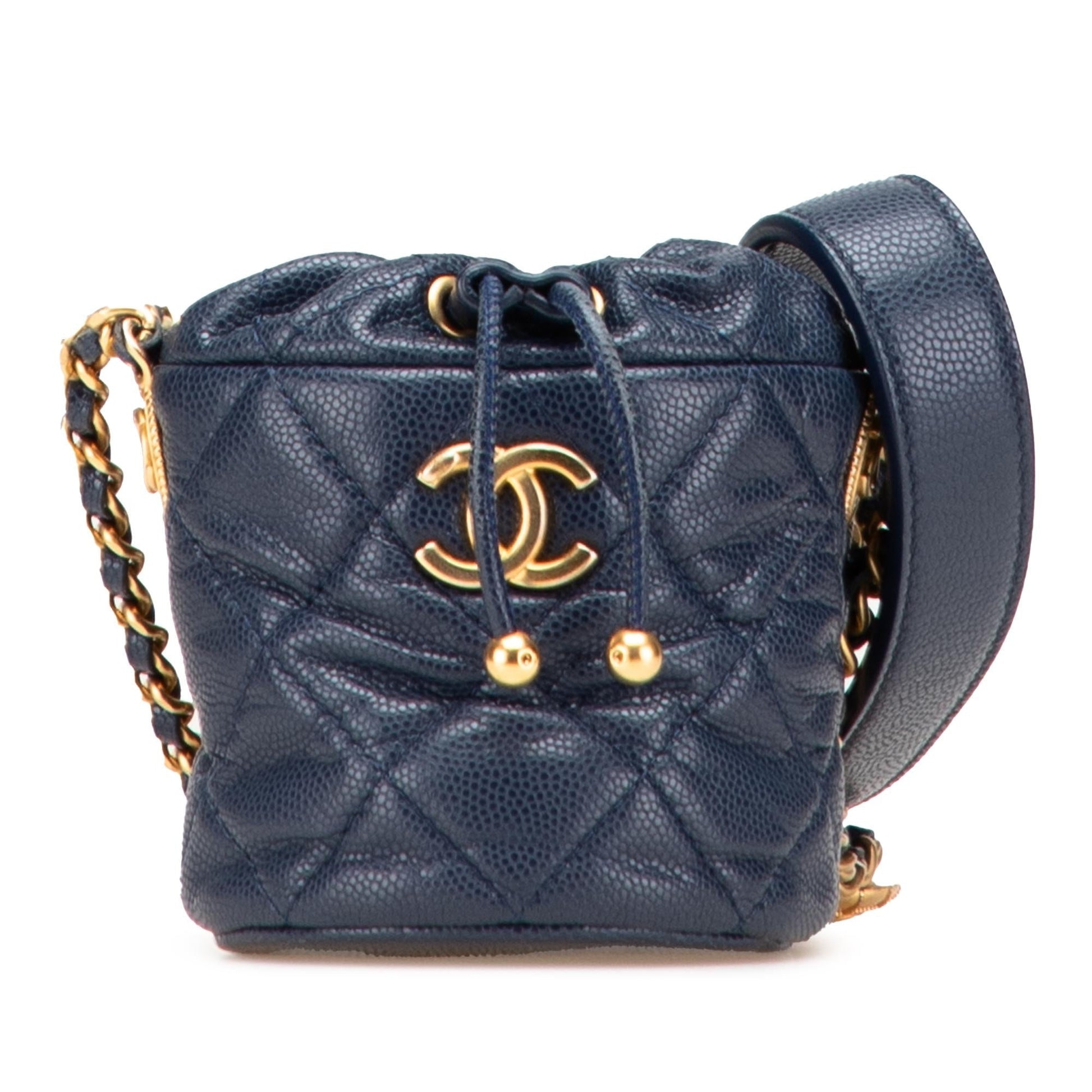 Chanel Quilted Caviar Medallion Charms Drawstring Bucket Key Chain Bag 1