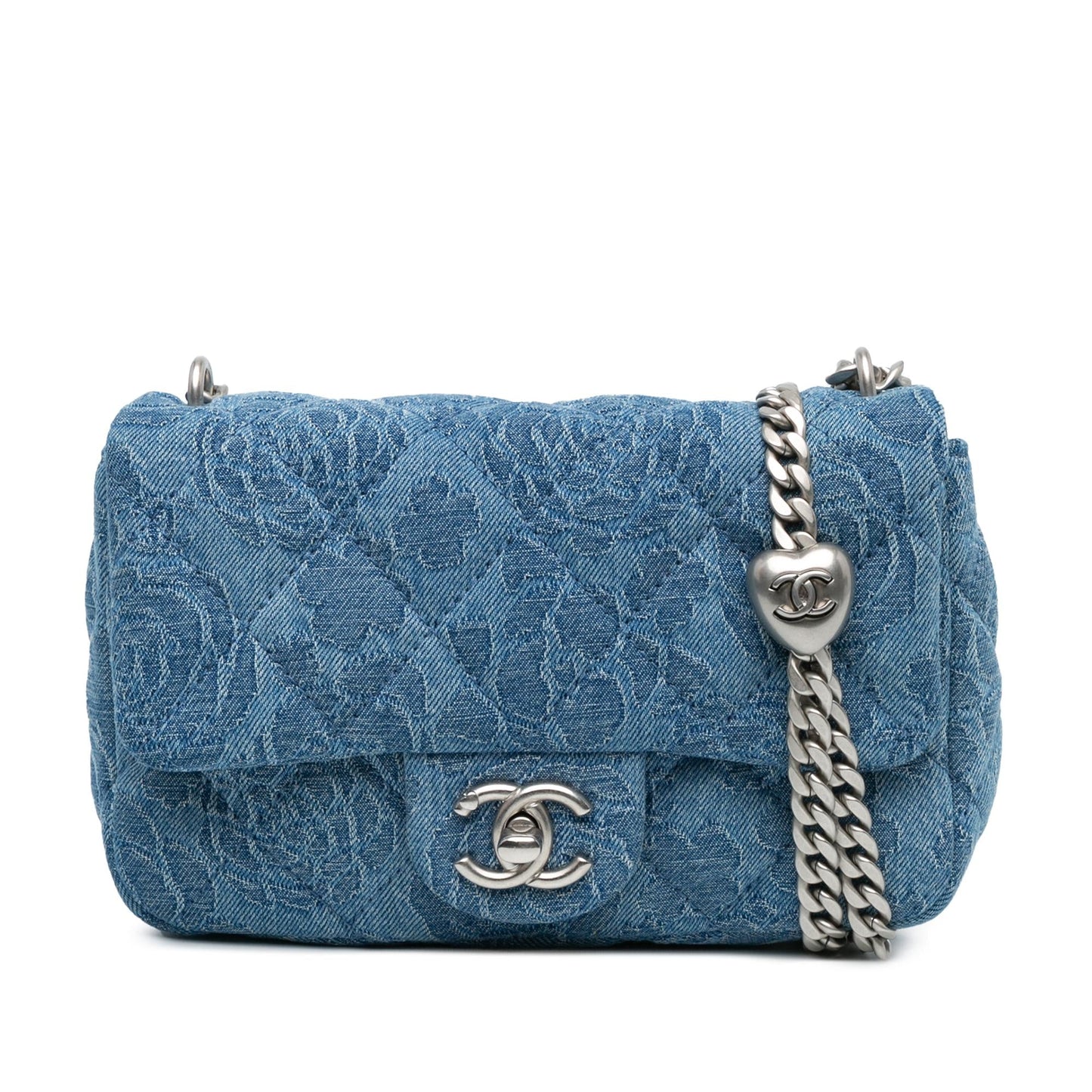 Chanel Quilted Denim Camellia Sweetheart Flap SHG-Z6FxHj Mini Bag