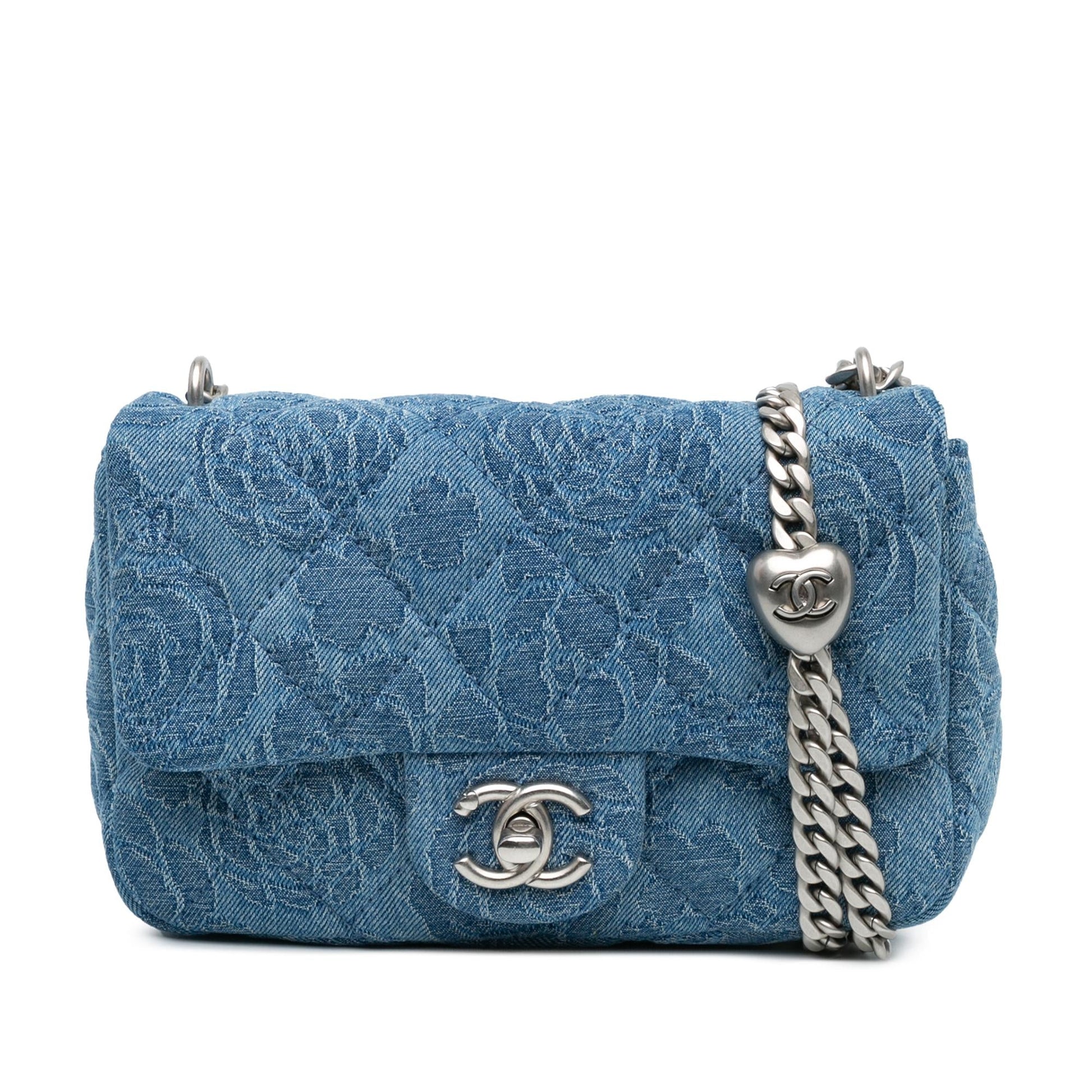 Chanel Quilted Denim Camellia Sweetheart Flap SHG-Z6FxHj Mini Bag