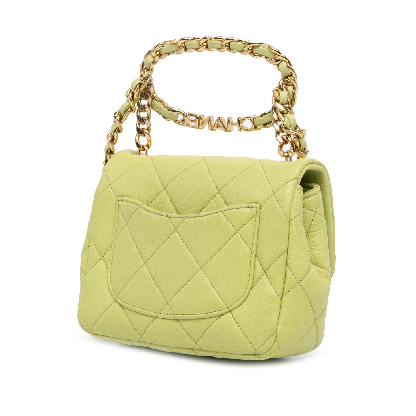 Chanel Quilted Lambskin Oval Logo Top Handle Mini Bag
