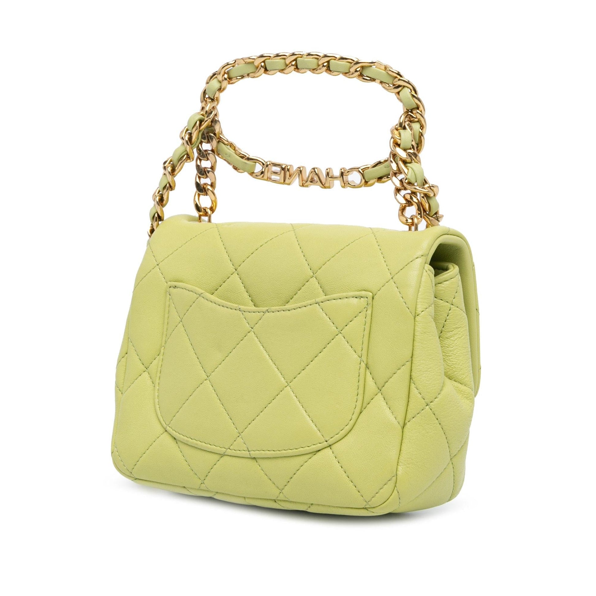Chanel Quilted Lambskin Oval Logo Top Handle Mini Bag Handle Flap
