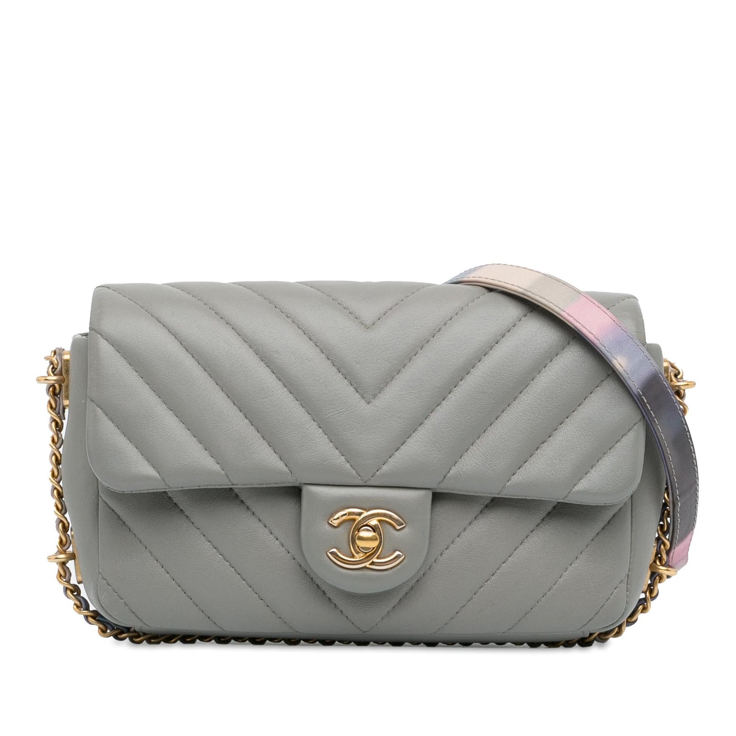 Chanel Mini Rectangular Chevron Lambskin Chain Around Flap (Shg-Njr512) Bag