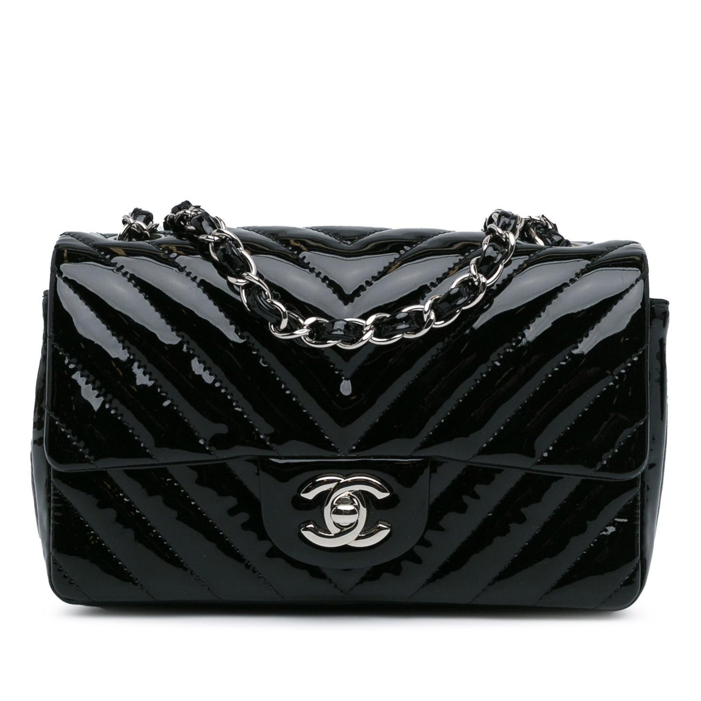 Chanel Rectangular Classic Chevron Patent Single Flap Mini Bag