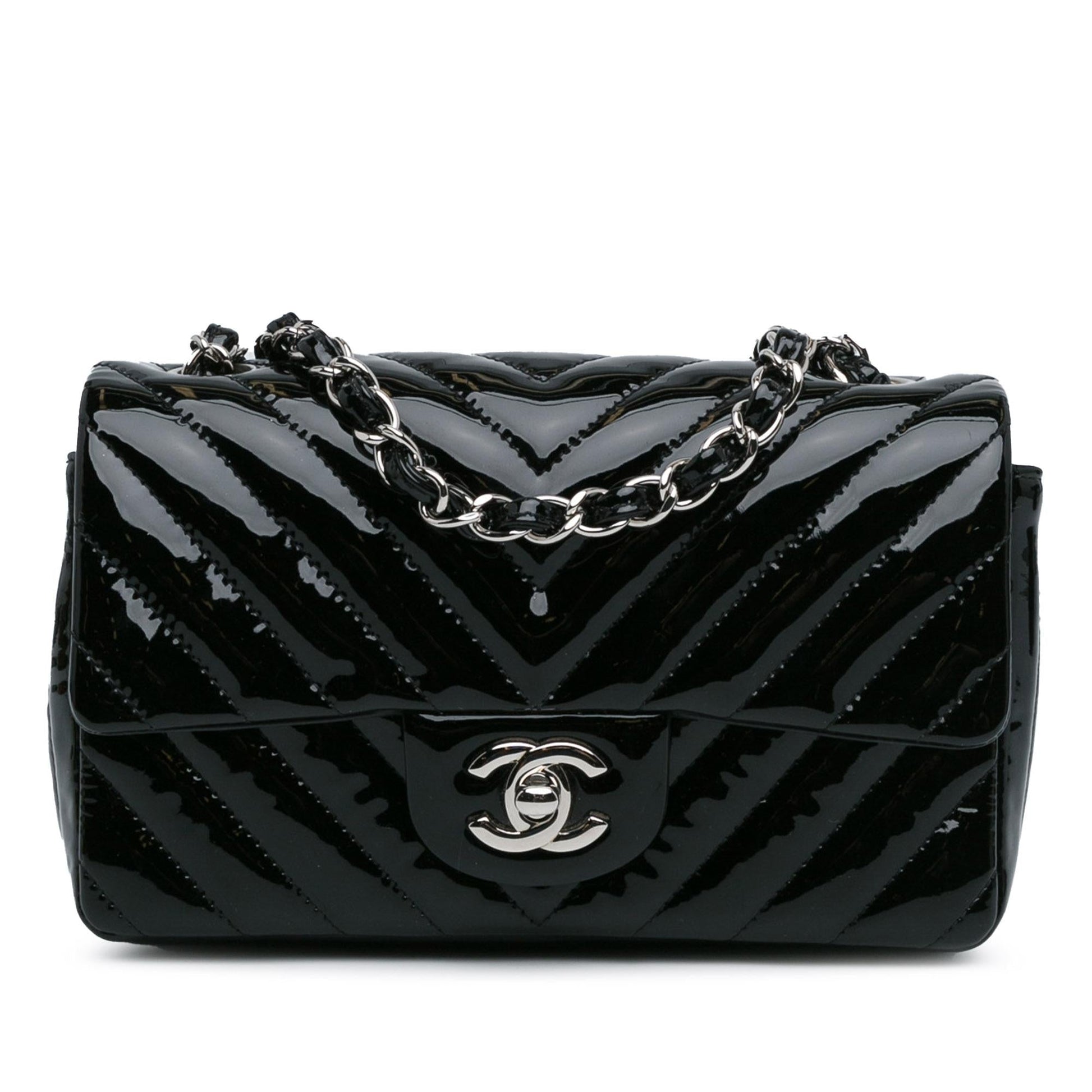 Chanel Rectangular Classic Chevron Patent Single Flap Mini Bag