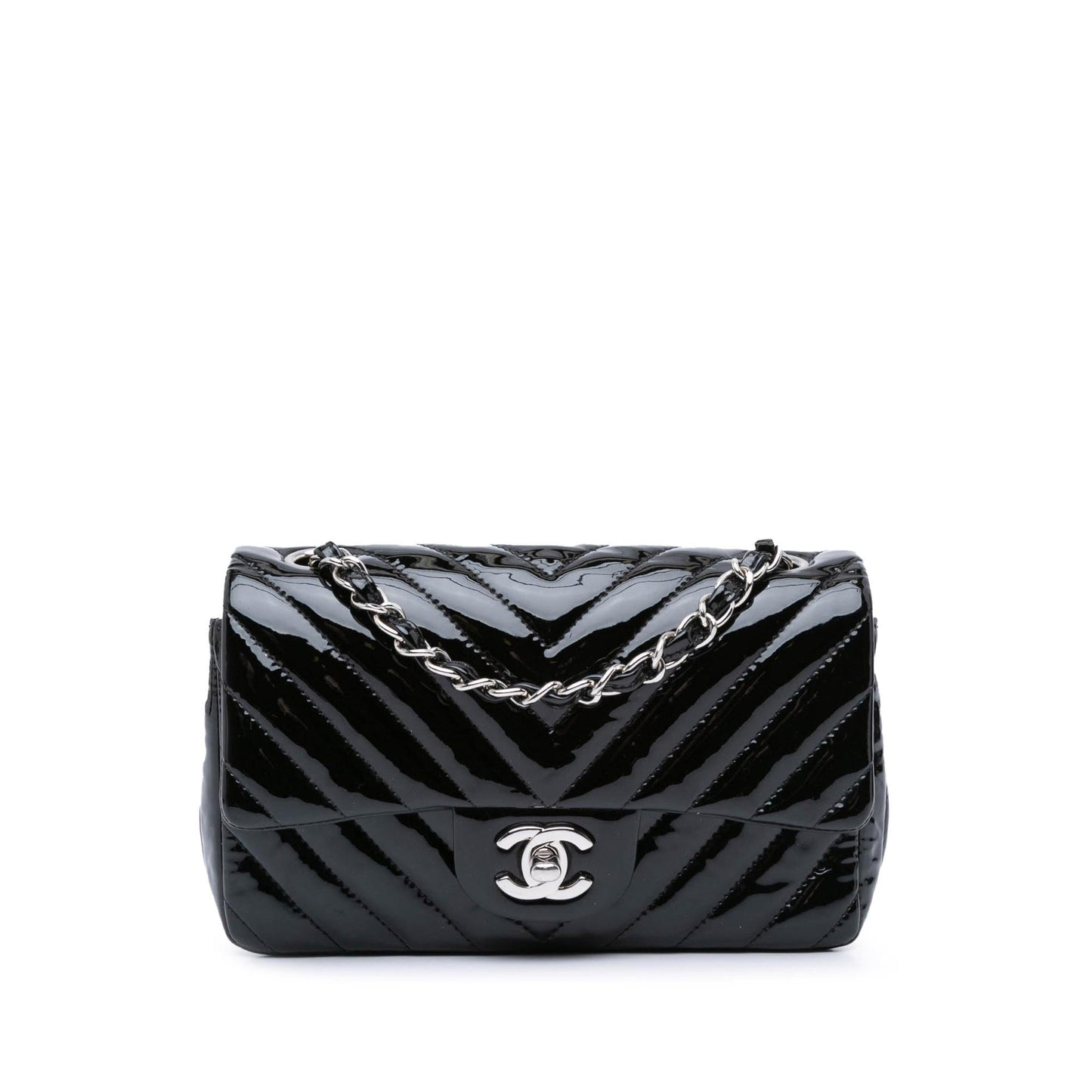 Chanel Rectangular Classic Chevron Patent Single Flap Mini Bag