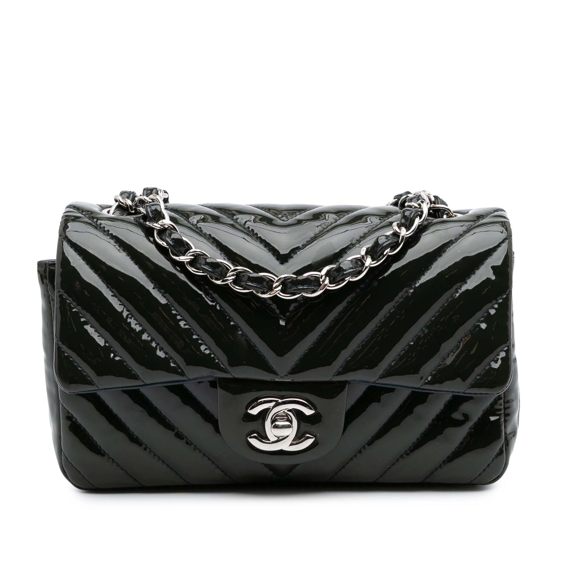 Chanel Rectangular Classic Chevron Patent Single Flap Mini Bag Flap 1