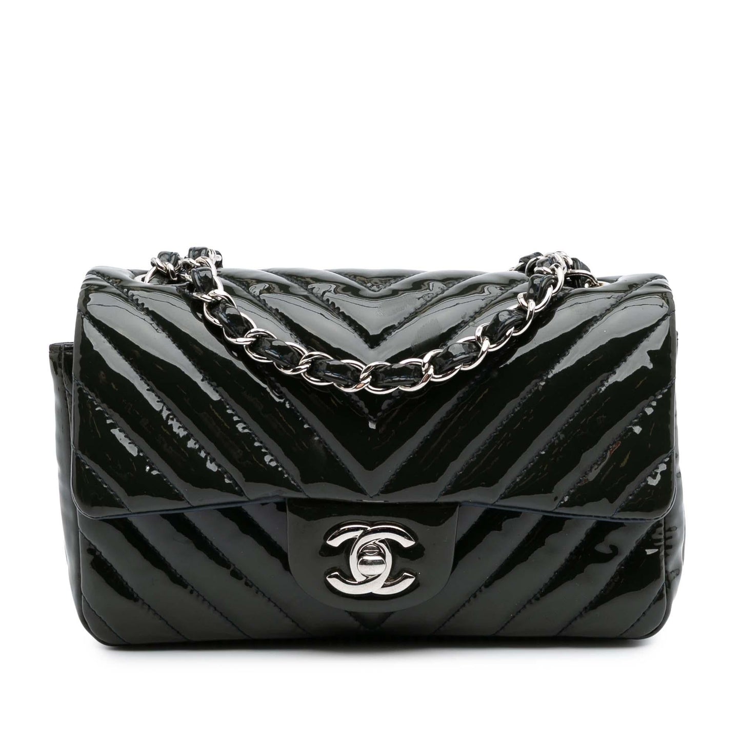Chanel Rectangular Classic Chevron Patent Single Flap Mini Bag Flap 2