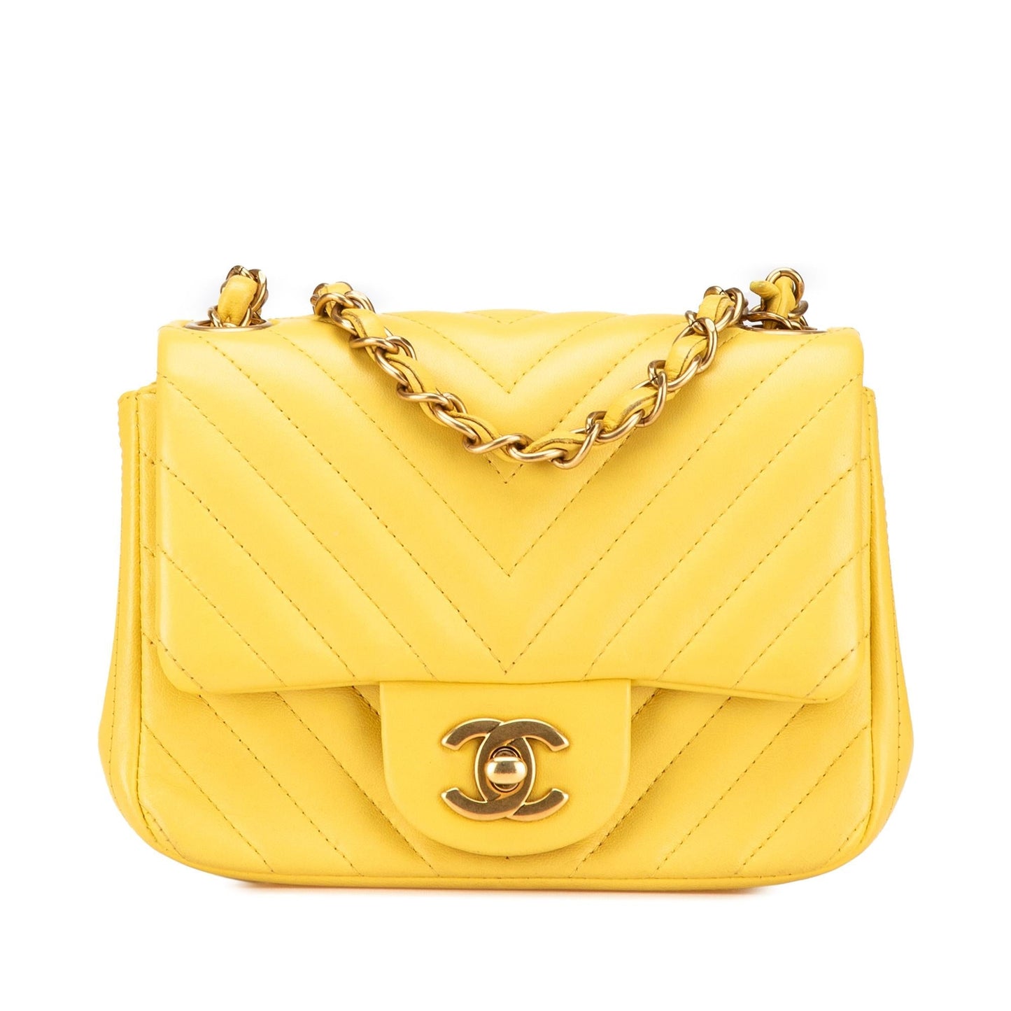 Chanel Square Classic Chevron Lambskin Single Flap Mini Bag Shg Amqtfr
