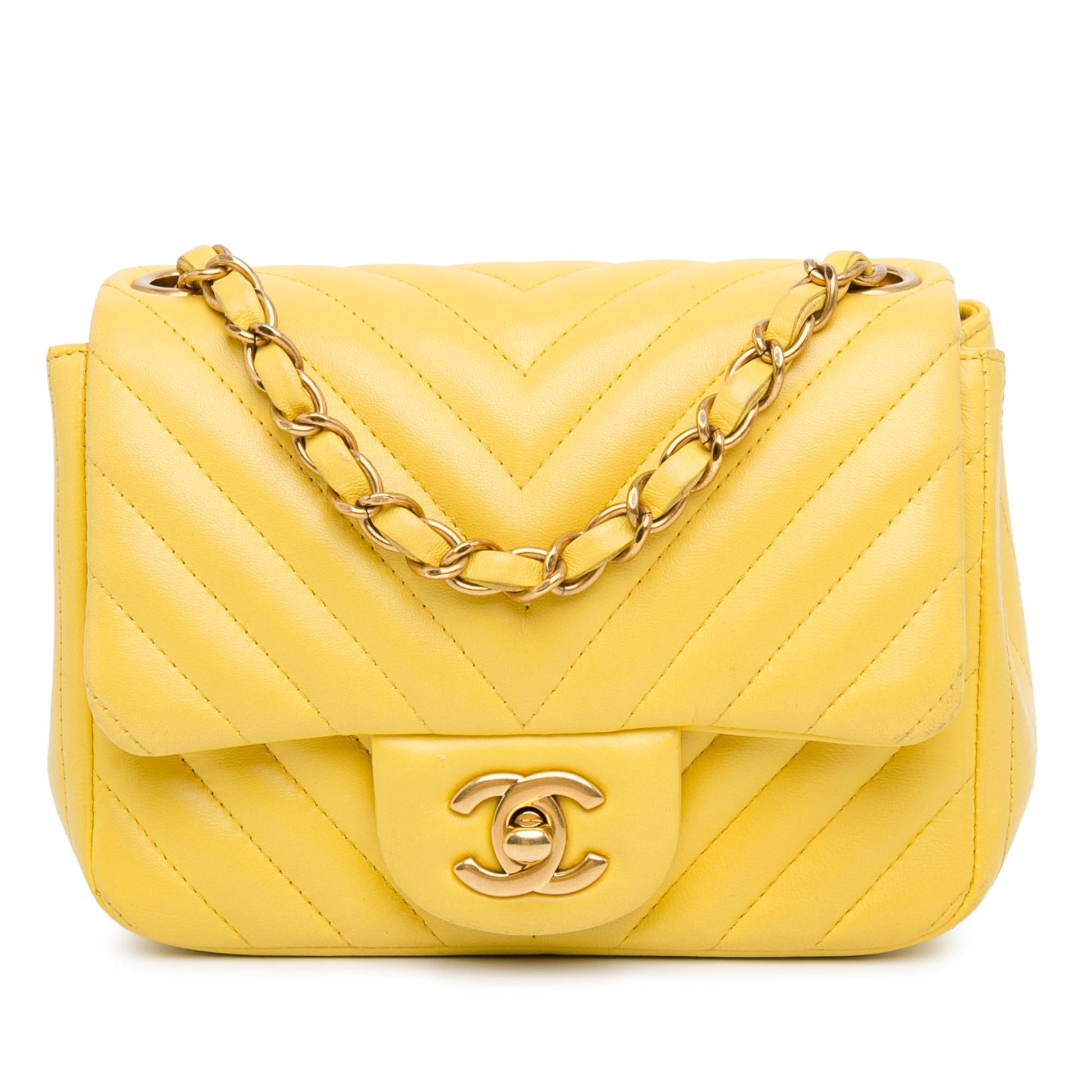 Chanel Square Classic Lambskin Chevron Single Flap Mini Bag