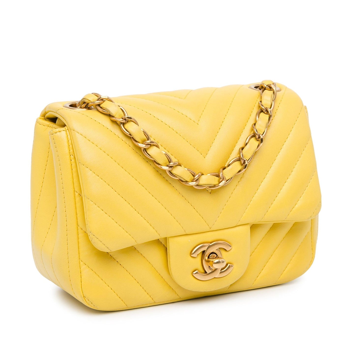 Chanel Square Classic Lambskin Chevron Single Flap Mini Bag