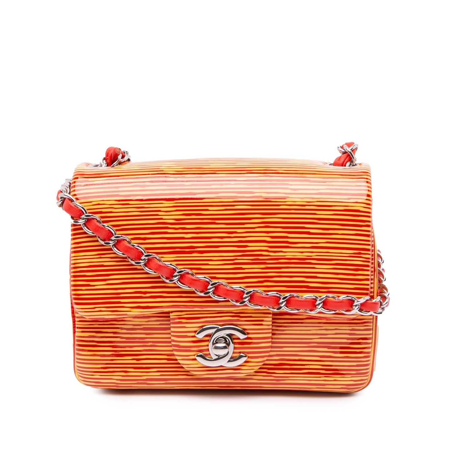 Chanel Square Classic Patent Striped Single Flap Mini Bag