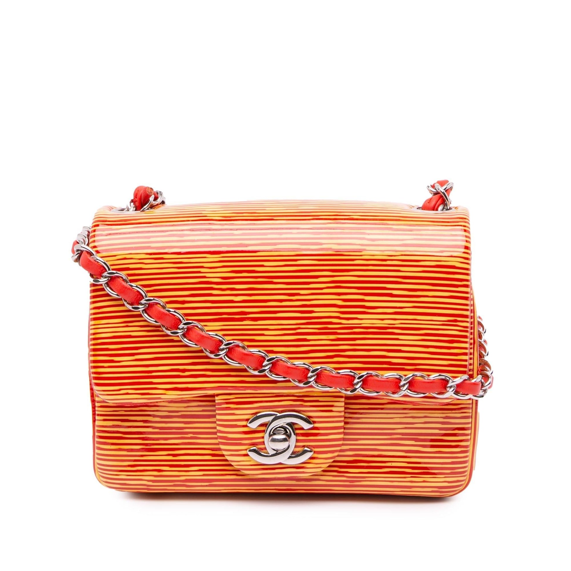Chanel Square Classic Patent Striped Single Flap Mini Bag
