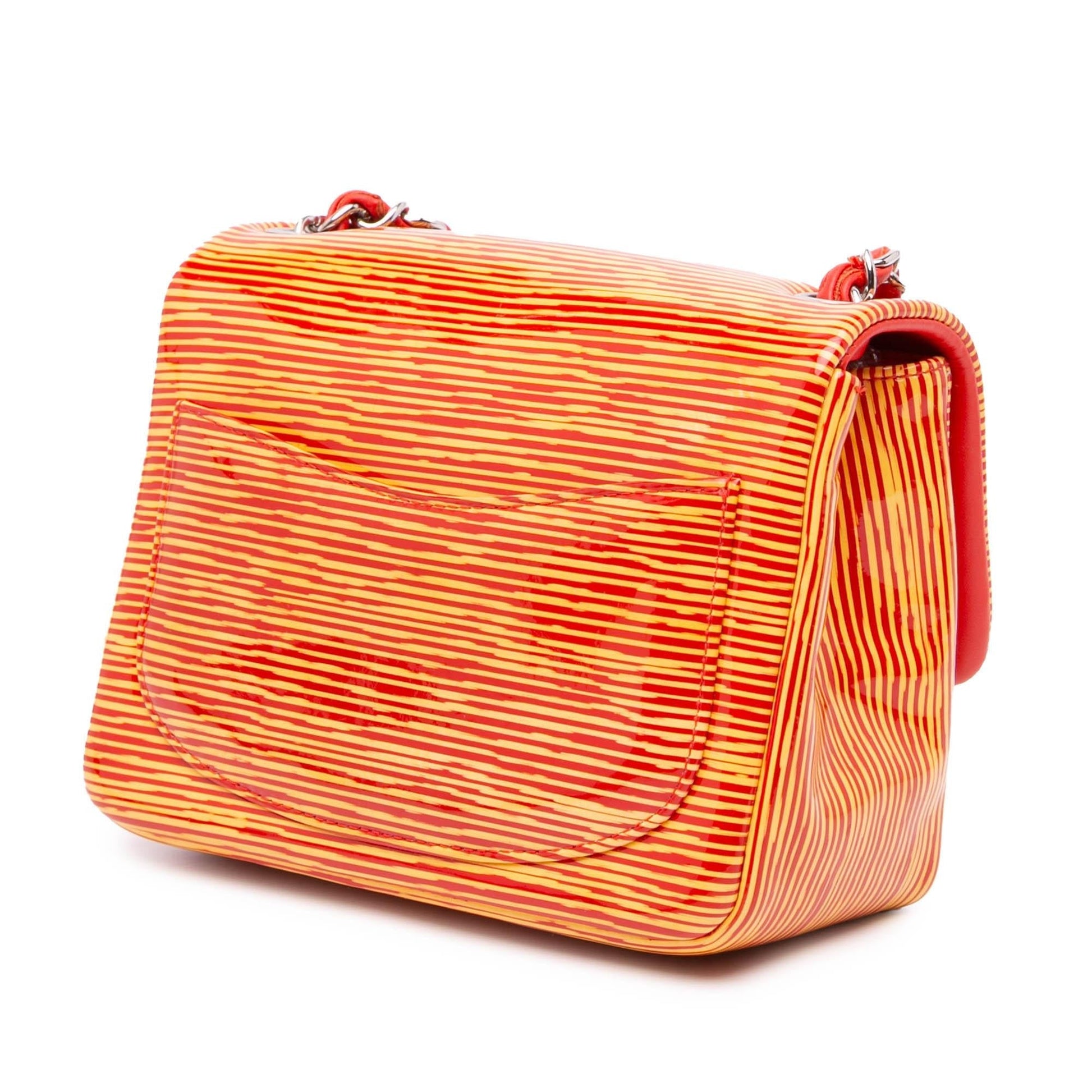 Chanel Square Classic Patent Striped Single Flap Mini Bag