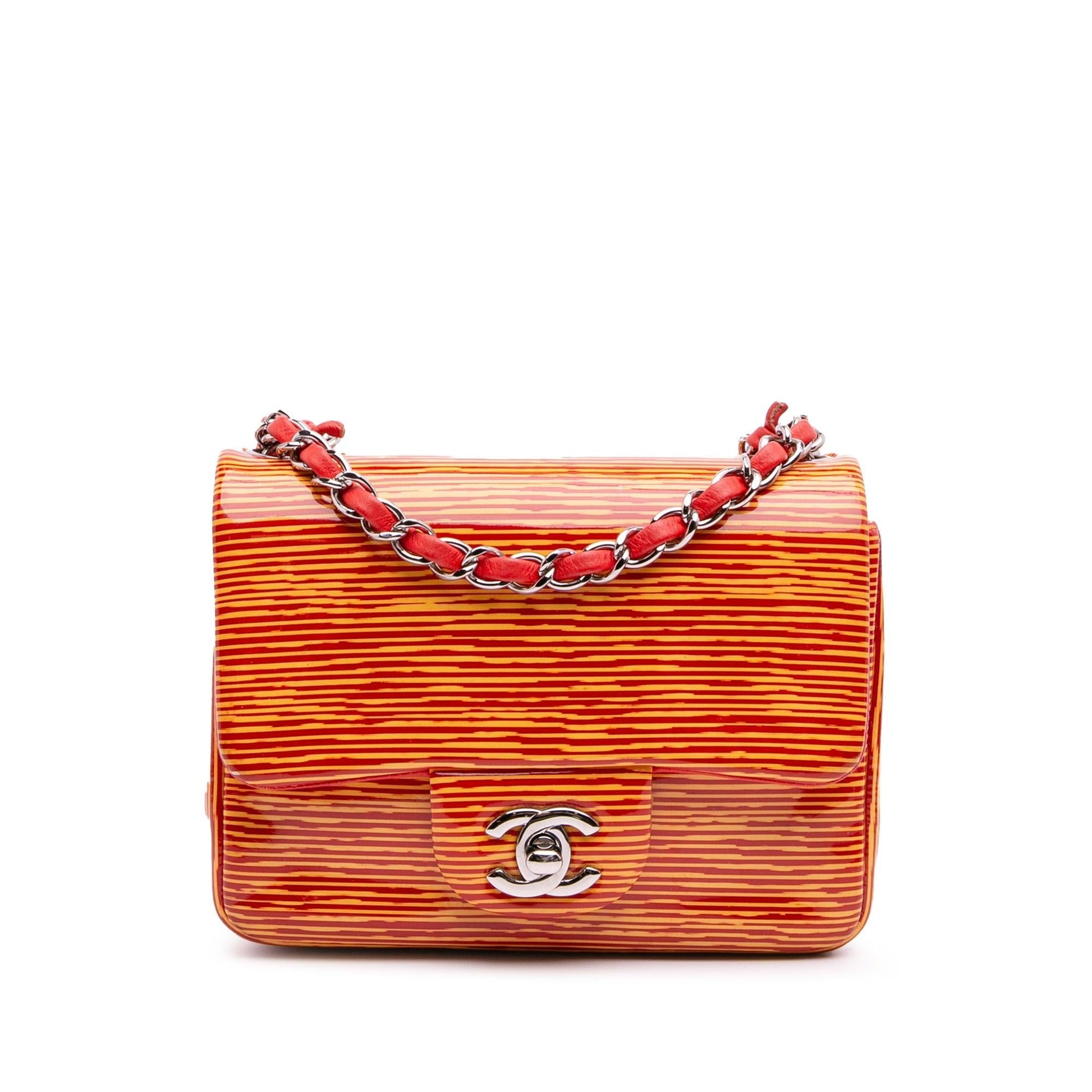 Chanel Square Classic Patent Striped Single Flap Mini Bag Flap 1