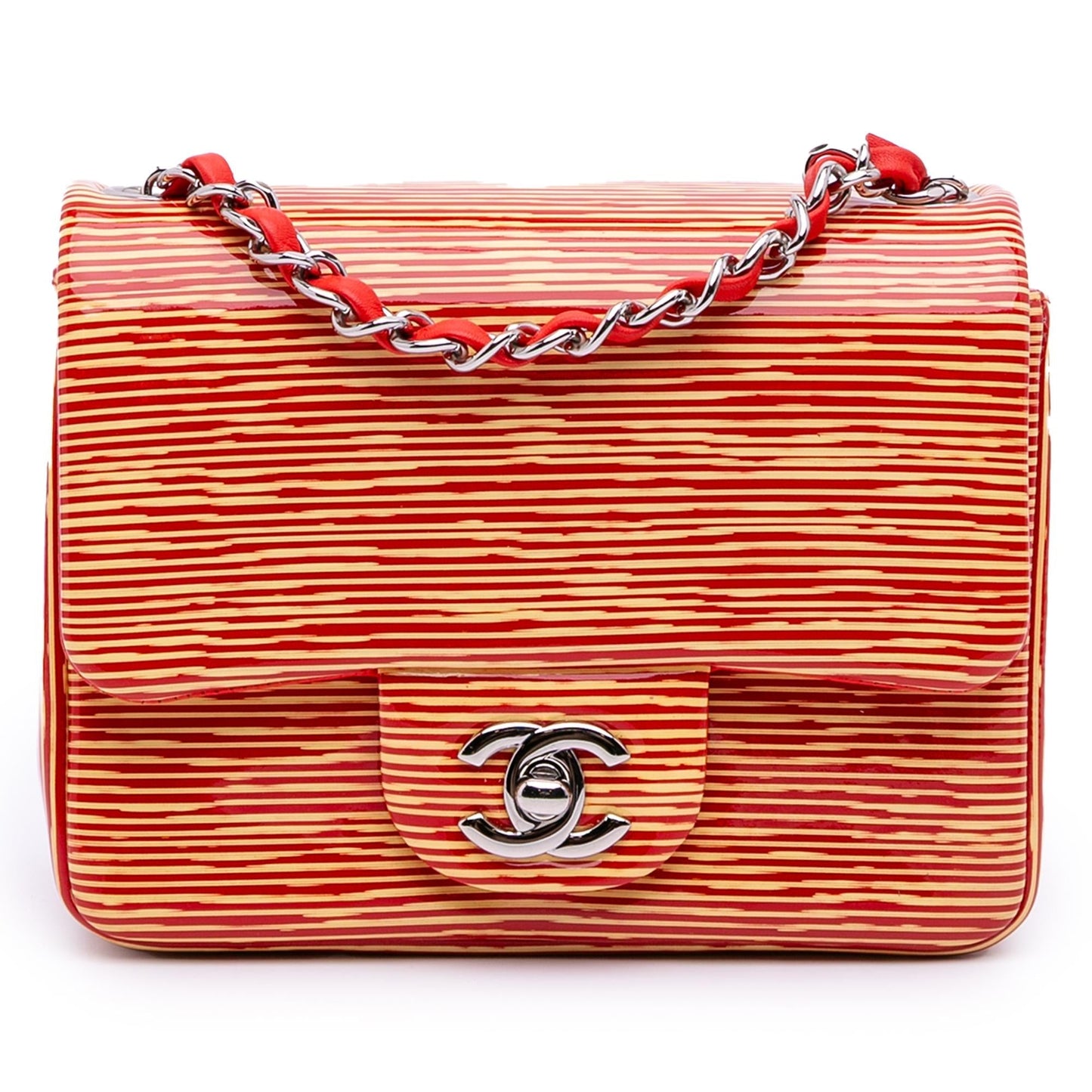 Chanel Square Classic Patent Striped Single Flap Mini Bag Flap 3