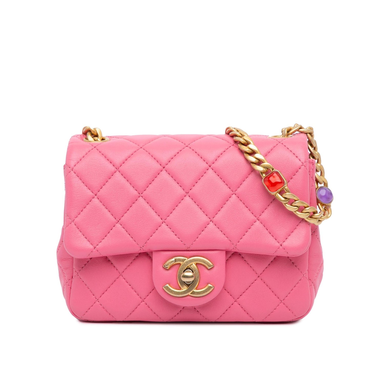 Chanel Square Lambskin Pearl Samba Flap Mini Bag
