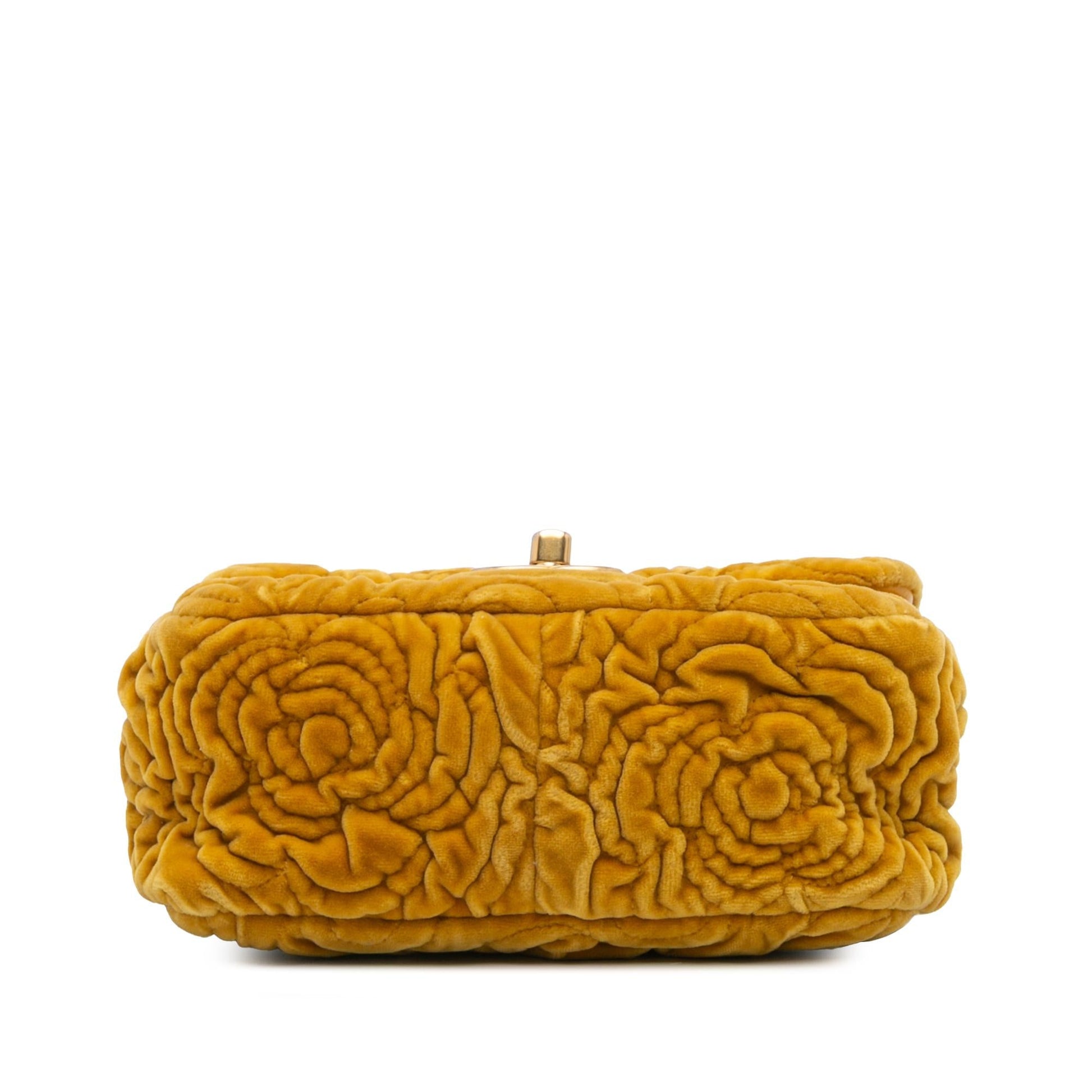 Chanel Mini Square Velvet Camellia Embossed Flap Handbag