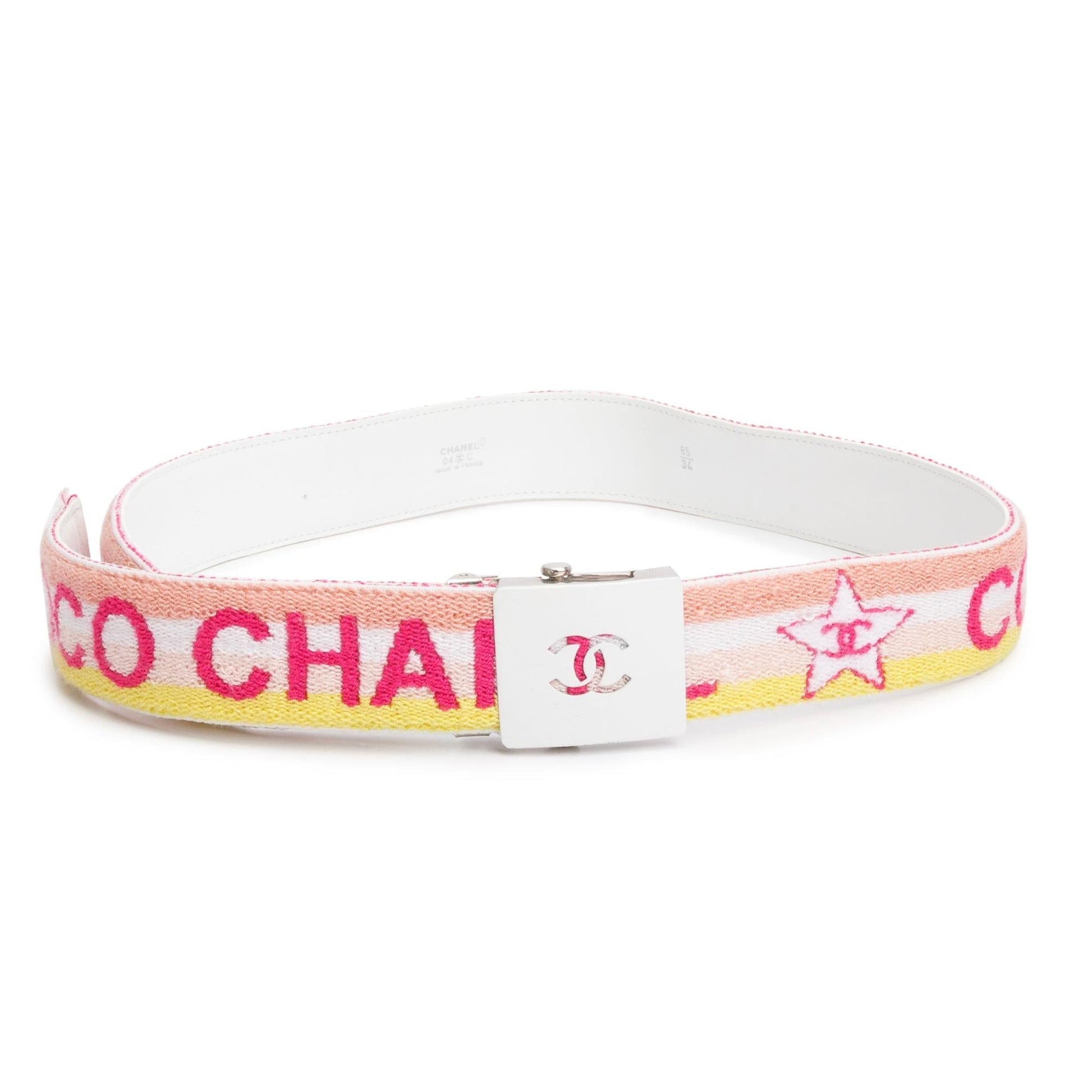Chanel Muliticolor Coco Interlocking CC Logo Canvas Belt 85 34