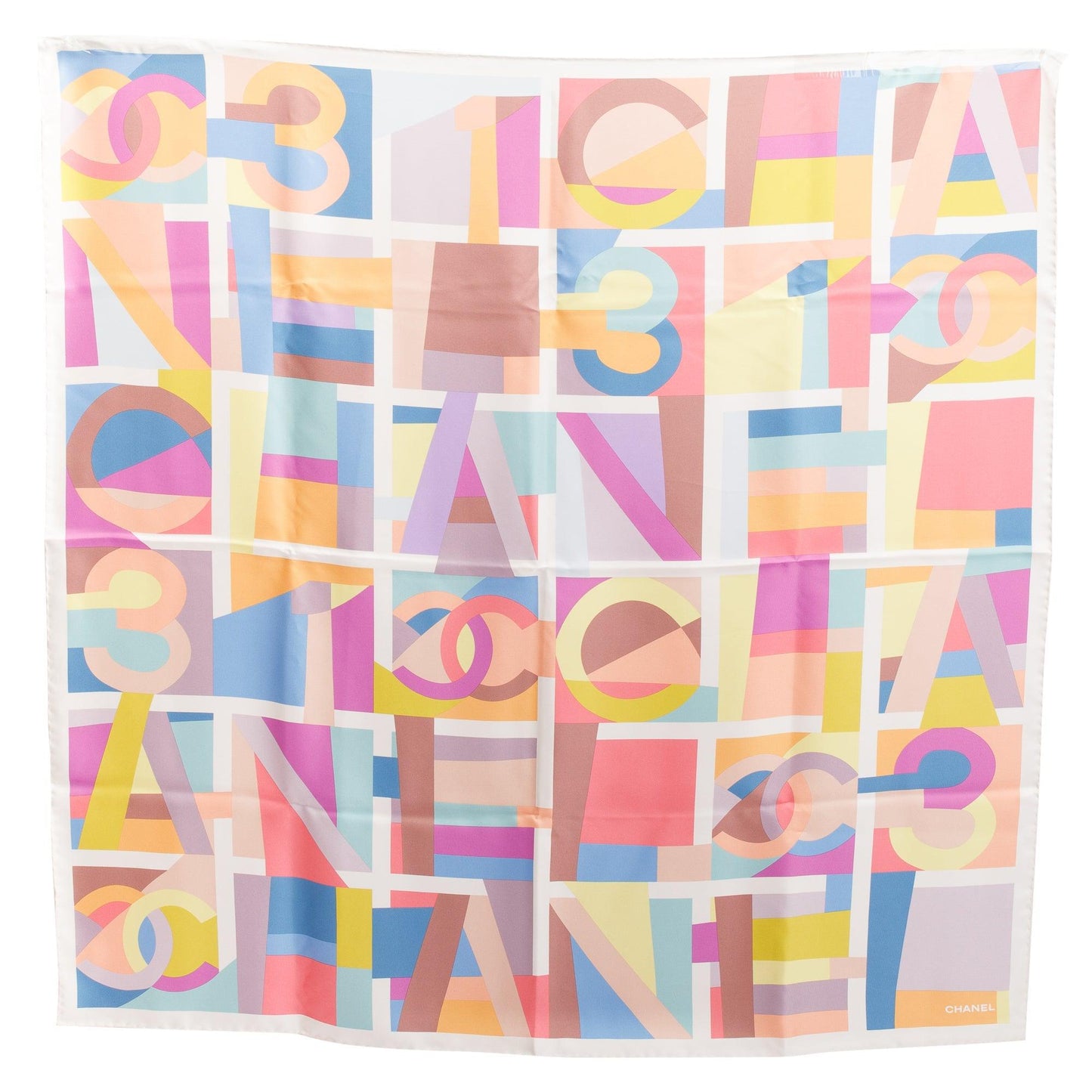Chanel Logo Print Silk Square Scarf Multicolor