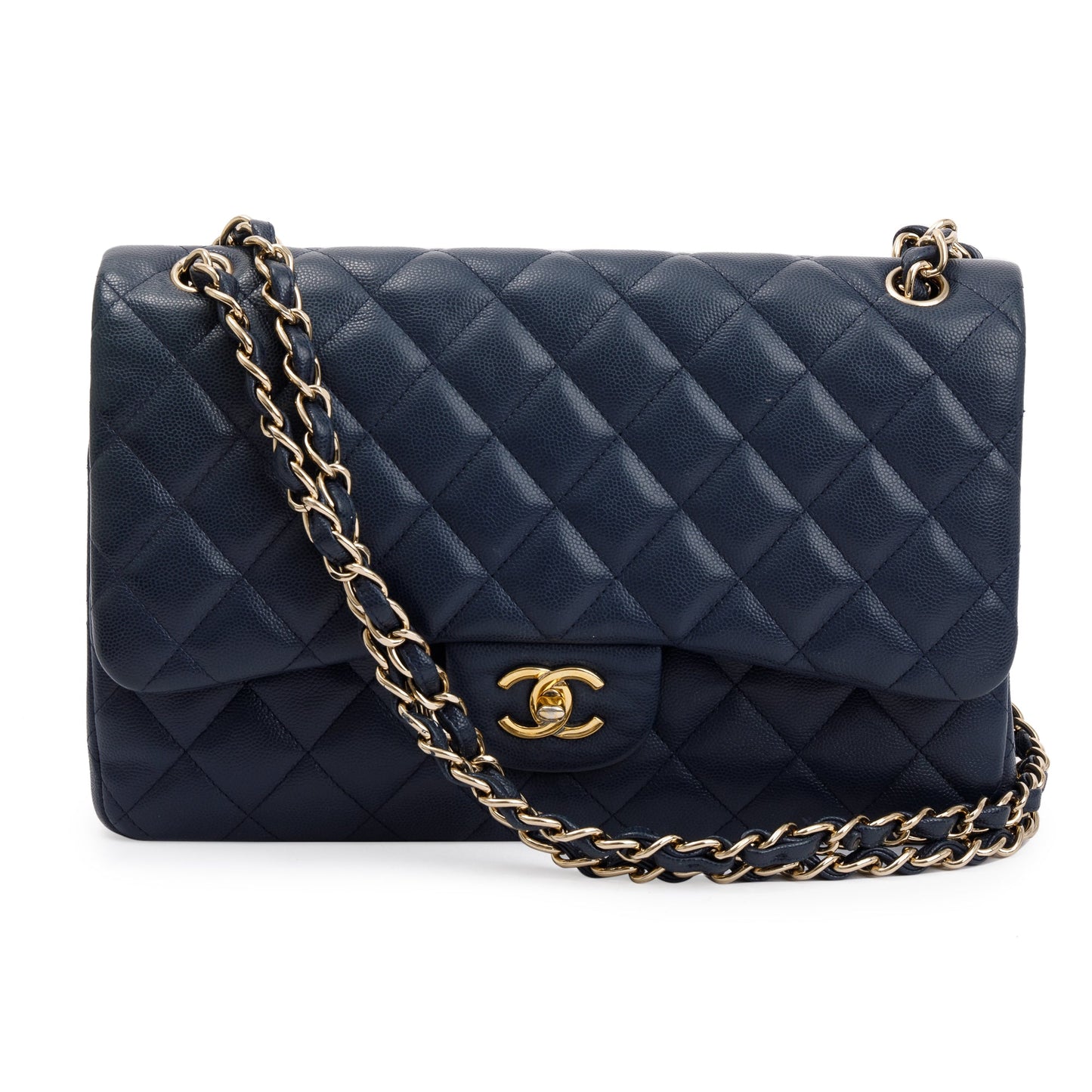 Chanel Navy Caviar Classic Jumbo Double Leather Travel Bag