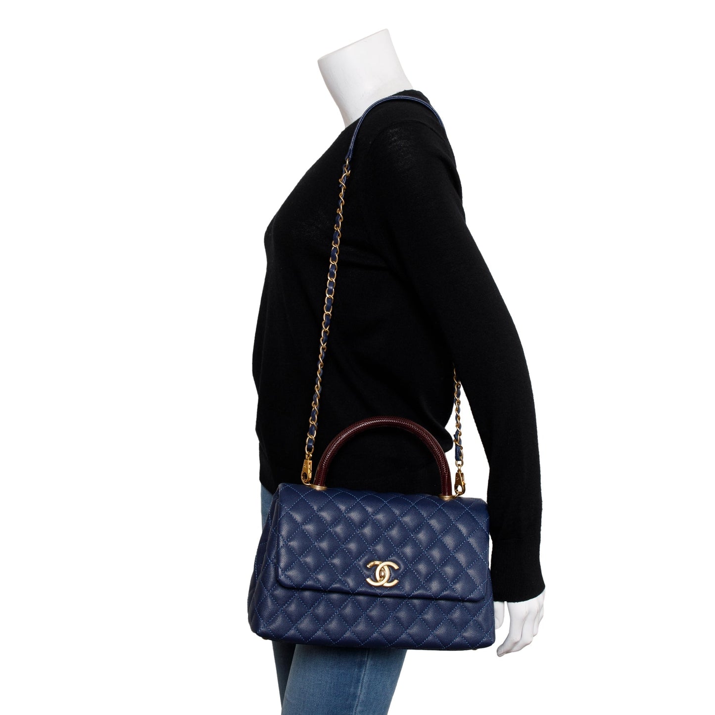 Chanel Navy Caviar Lizard-Trimmed Coco Handle Leather Travel Bag