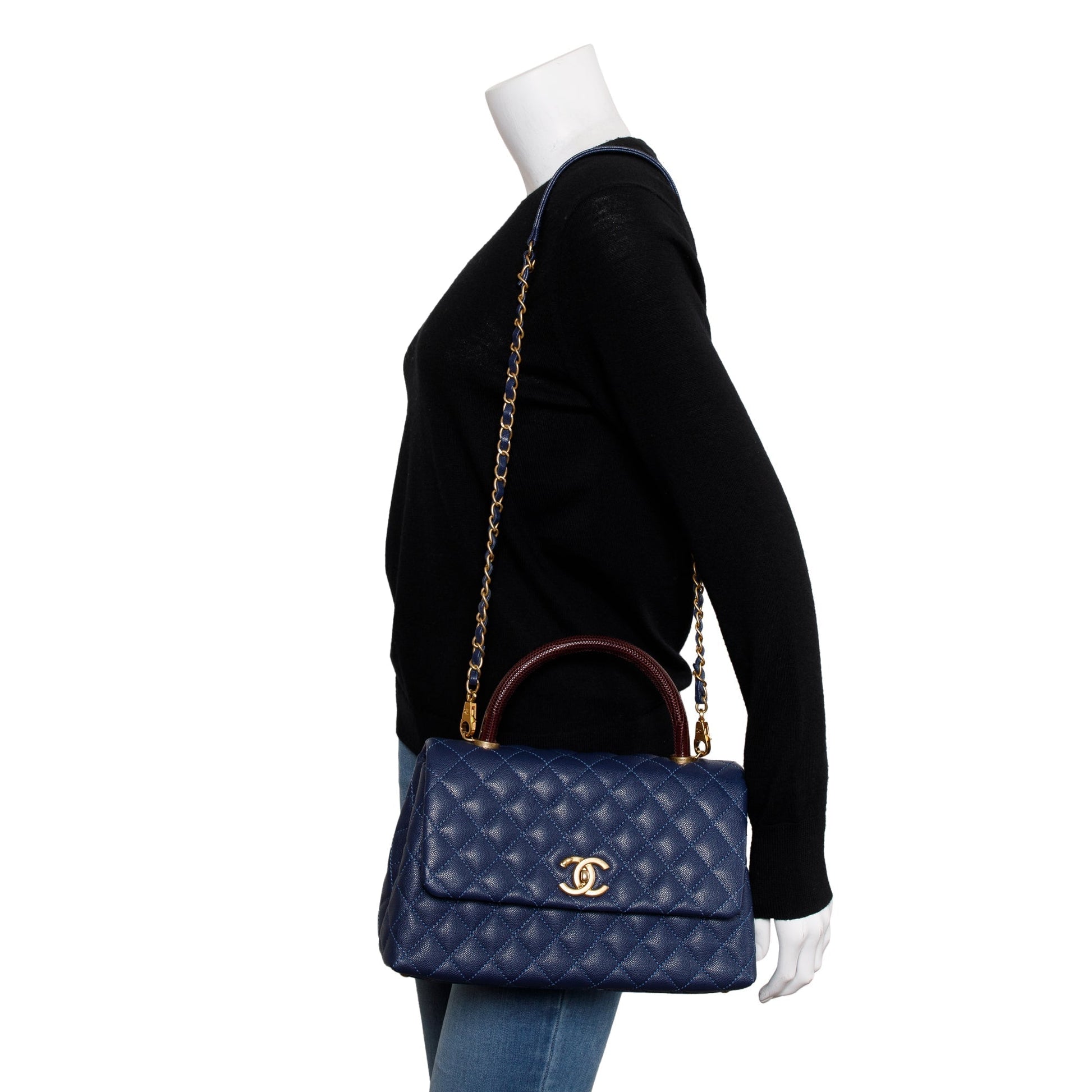 Chanel Navy Caviar Lizard-Trimmed Coco Handle Leather Travel Bag