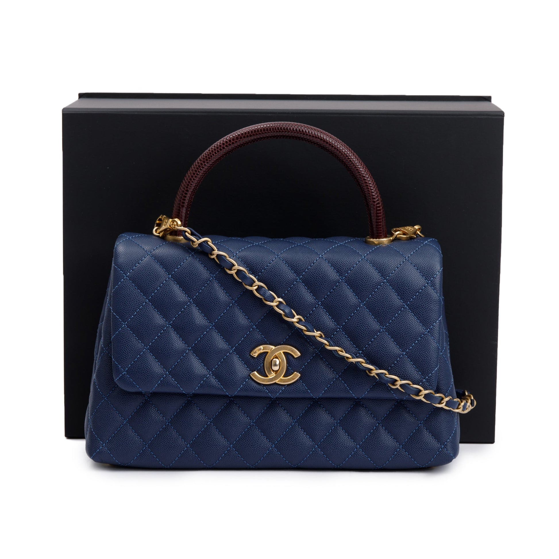 Chanel Navy Caviar Lizard-Trimmed Coco Handle Leather Travel Bag