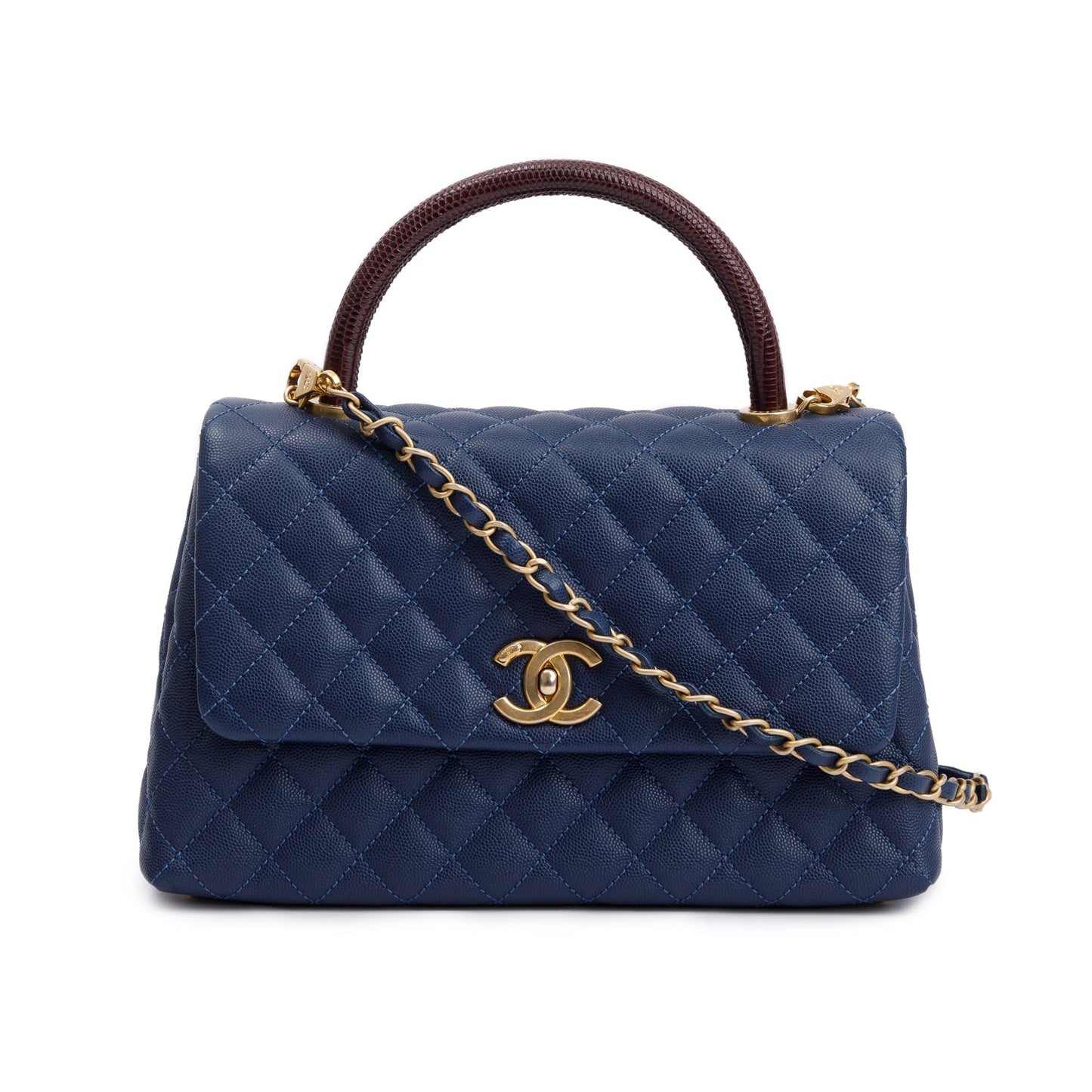 Chanel Navy Caviar Lizard-Trimmed Coco Handle Leather Travel Bag