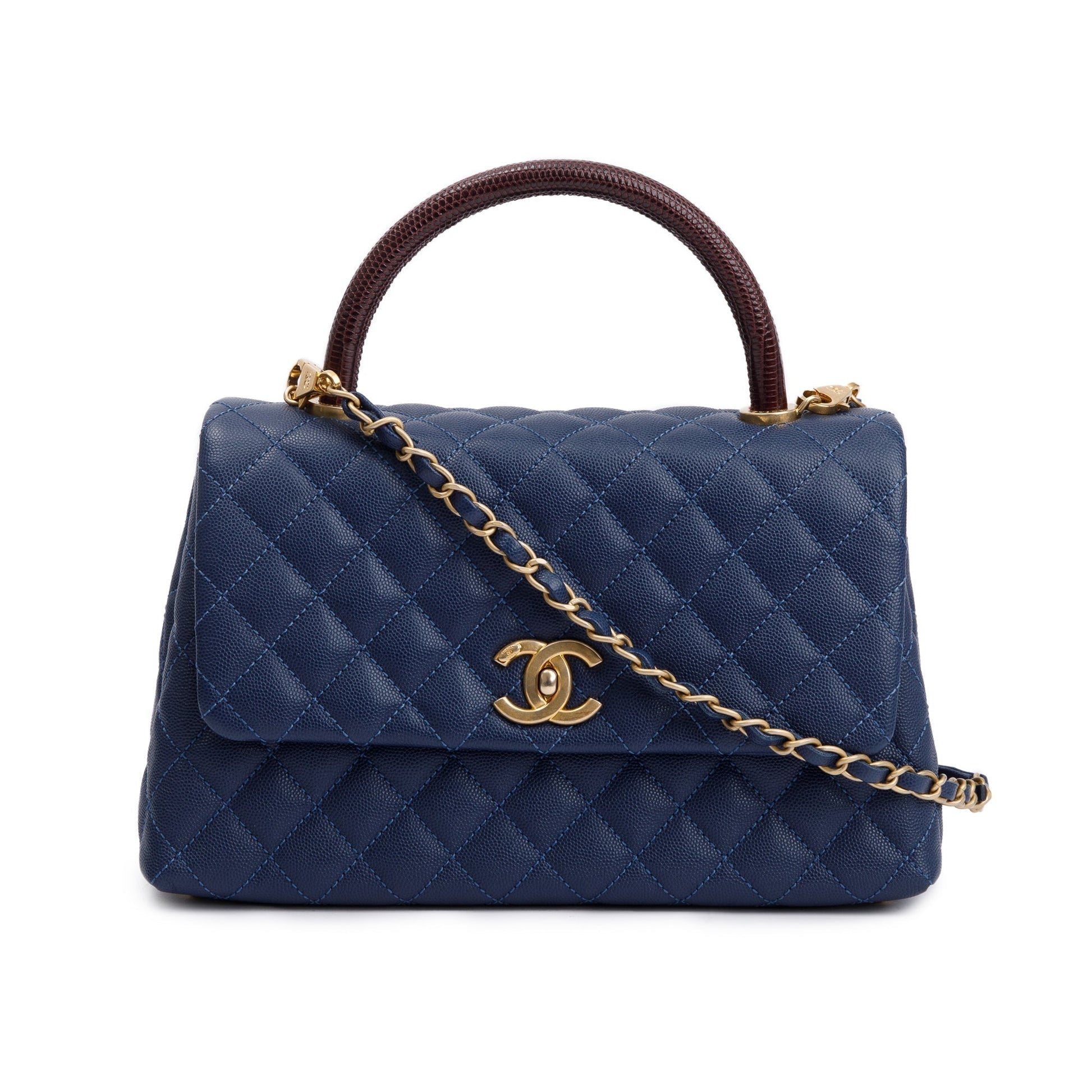 Chanel Navy Caviar Lizard-Trimmed Coco Handle Leather Travel Bag
