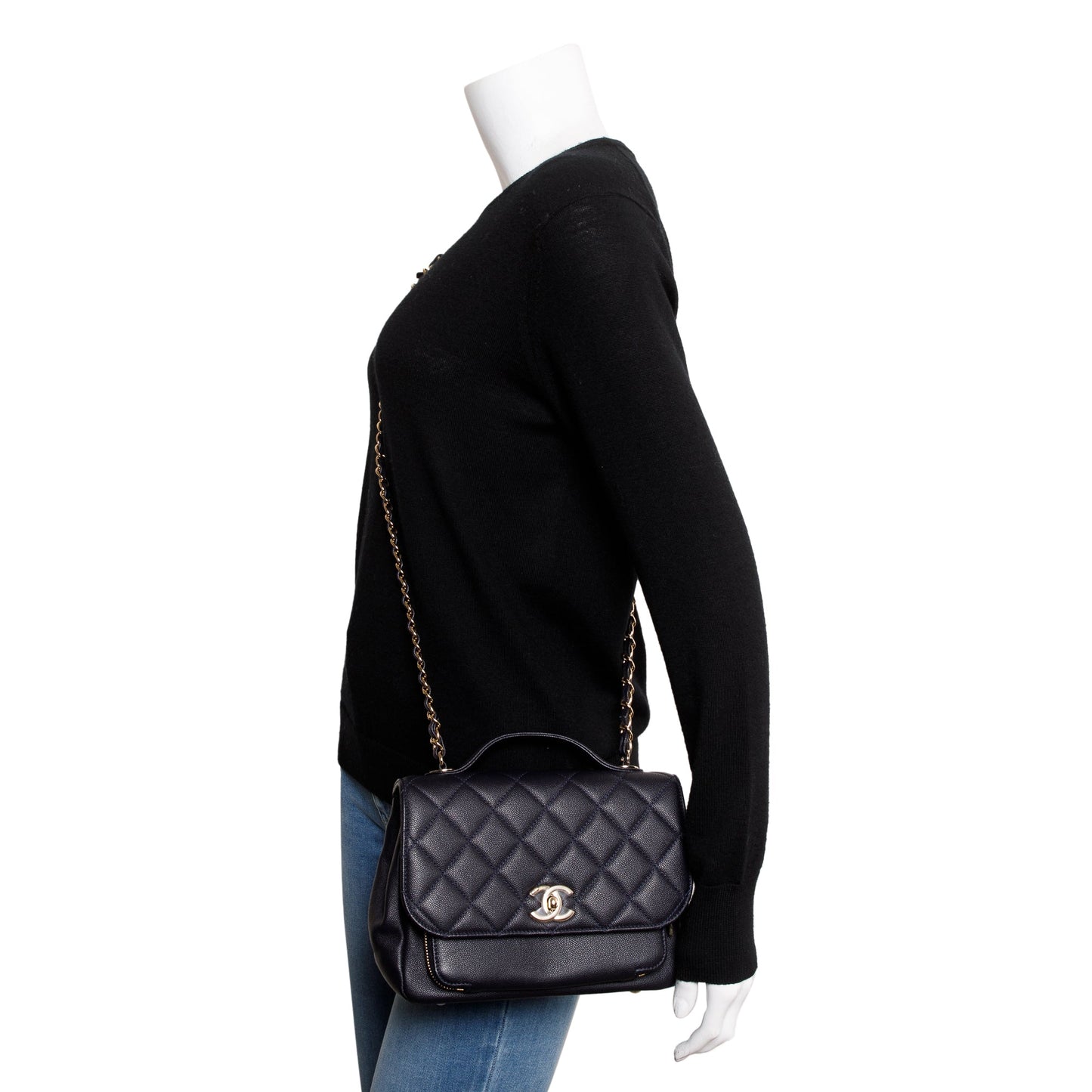 Chanel Navy Caviar Business Affinity Flap Leather Travel Bag