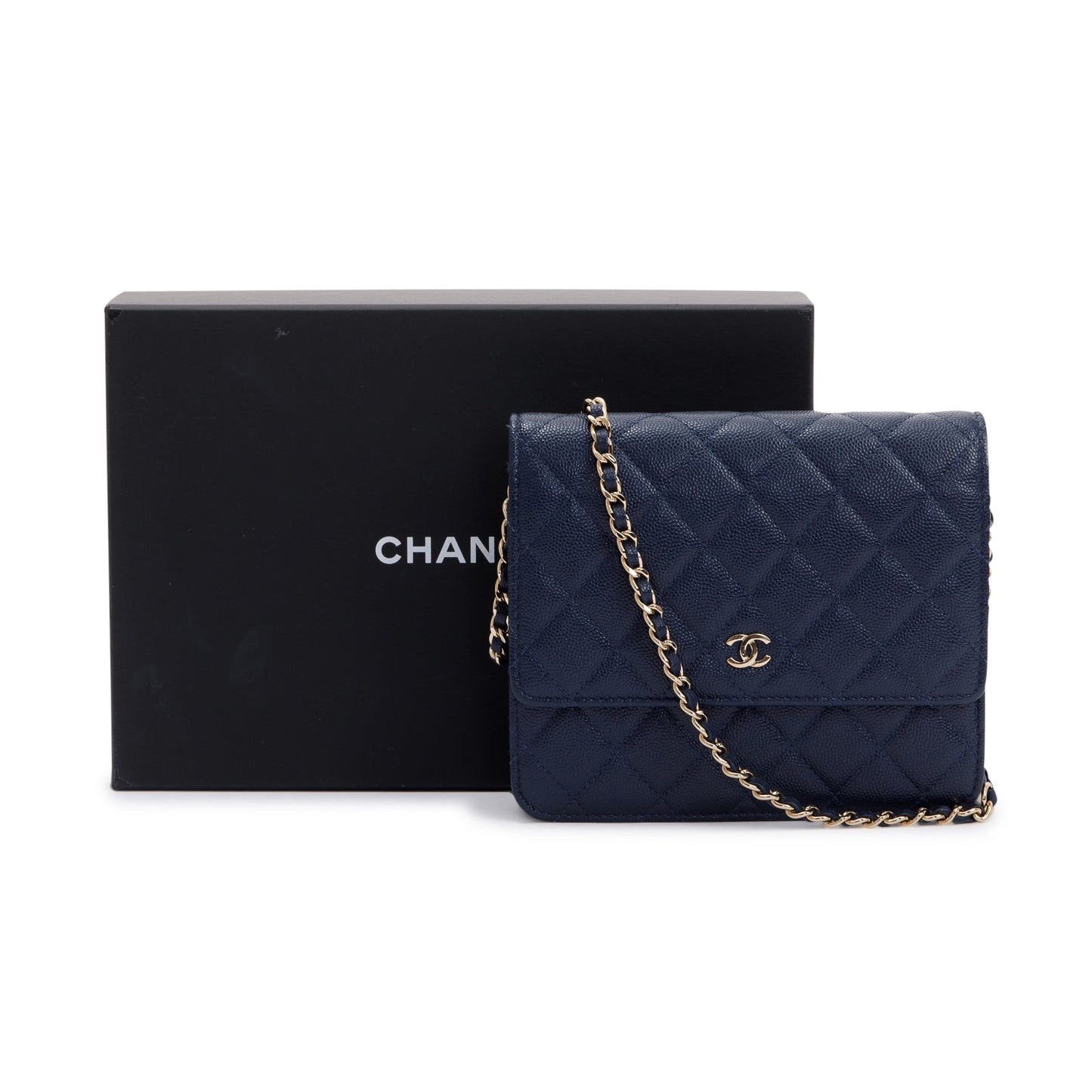 Chanel Navy Caviar Quilted Square on Wallet Case