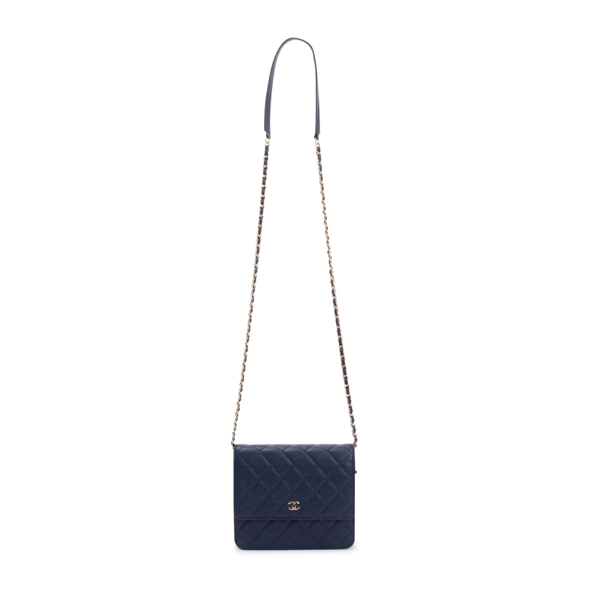 Chanel Navy Caviar Quilted Square on Wallet Case