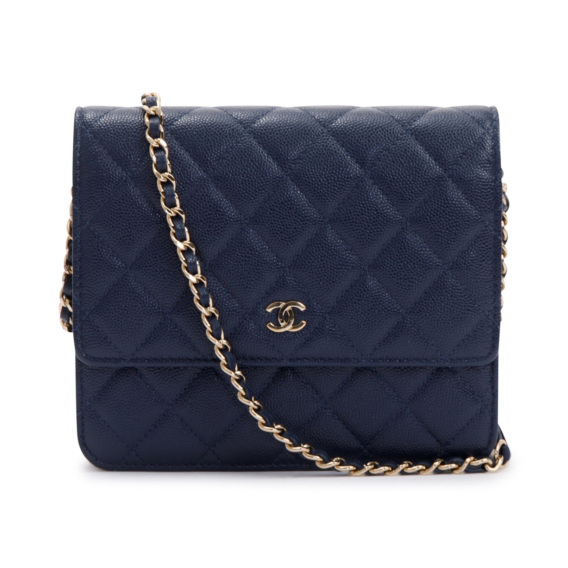 Chanel Navy Caviar Quilted Square on Wallet Case