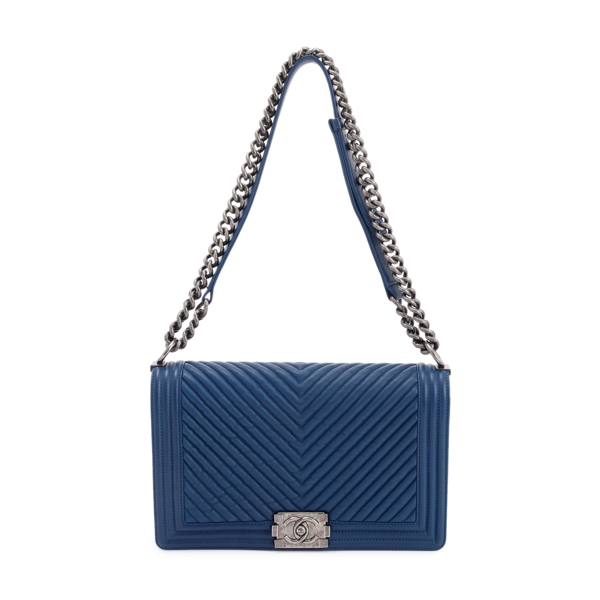 Chanel Navy Chevron Boy Travel Bag Boy Bag