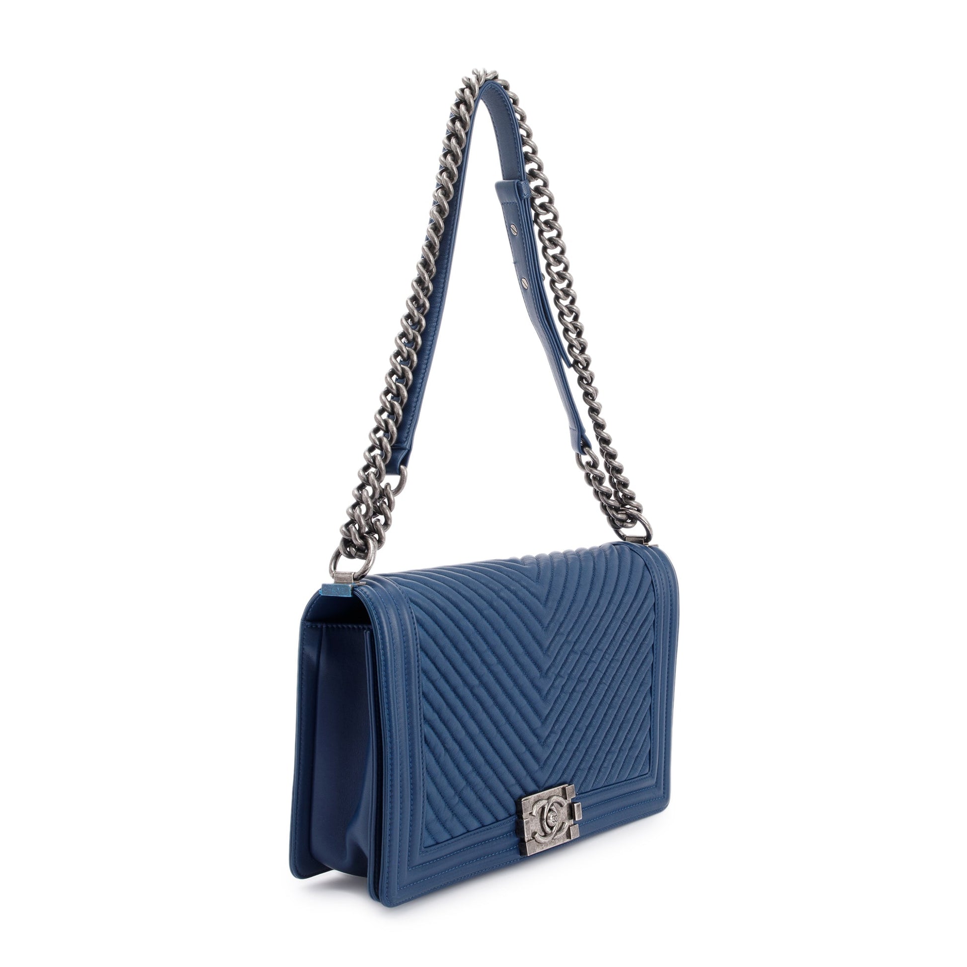 Chanel Navy Chevron Boy Travel Bag Boy Bag