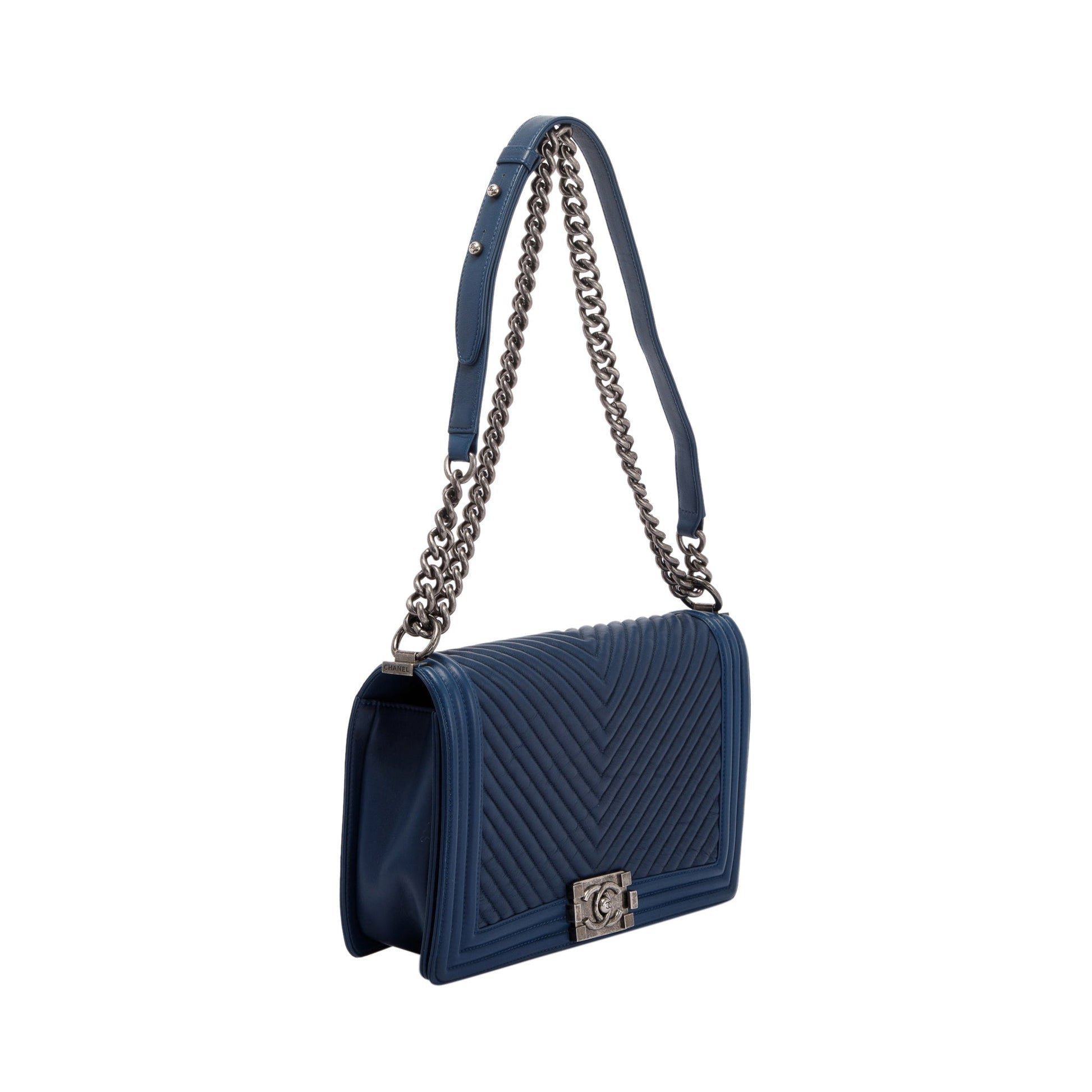 Chanel Navy Chevron Boy Travel Bag