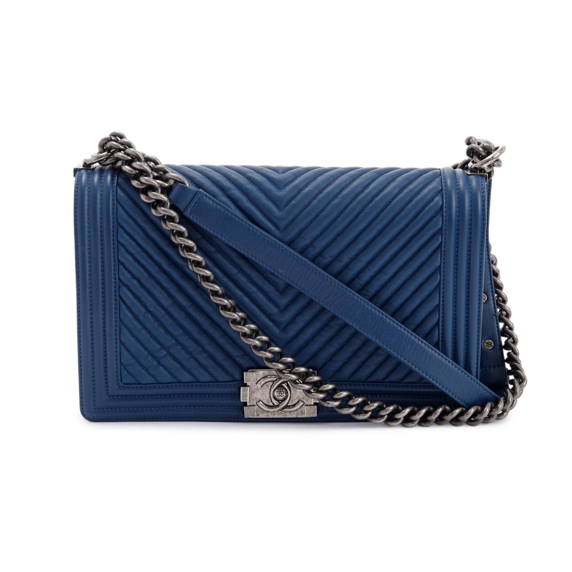 Chanel Navy Chevron Boy Travel Bag Boy Bag