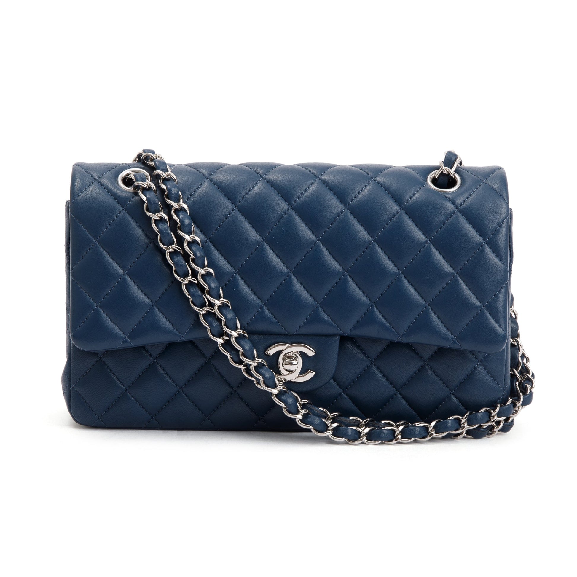 Chanel Navy Classic Double Flap Leather Lambskin Travel Bag