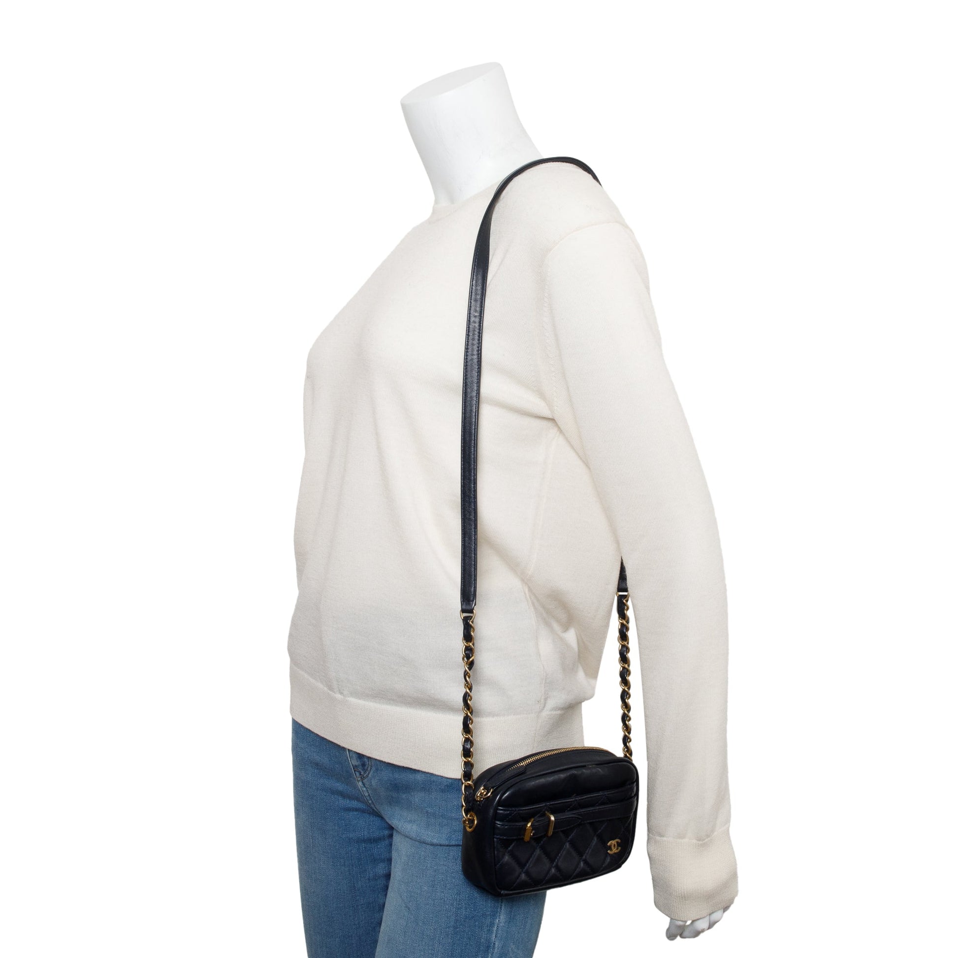 Chanel Navy Buckle Camera Leather Lambskin Travel Bag