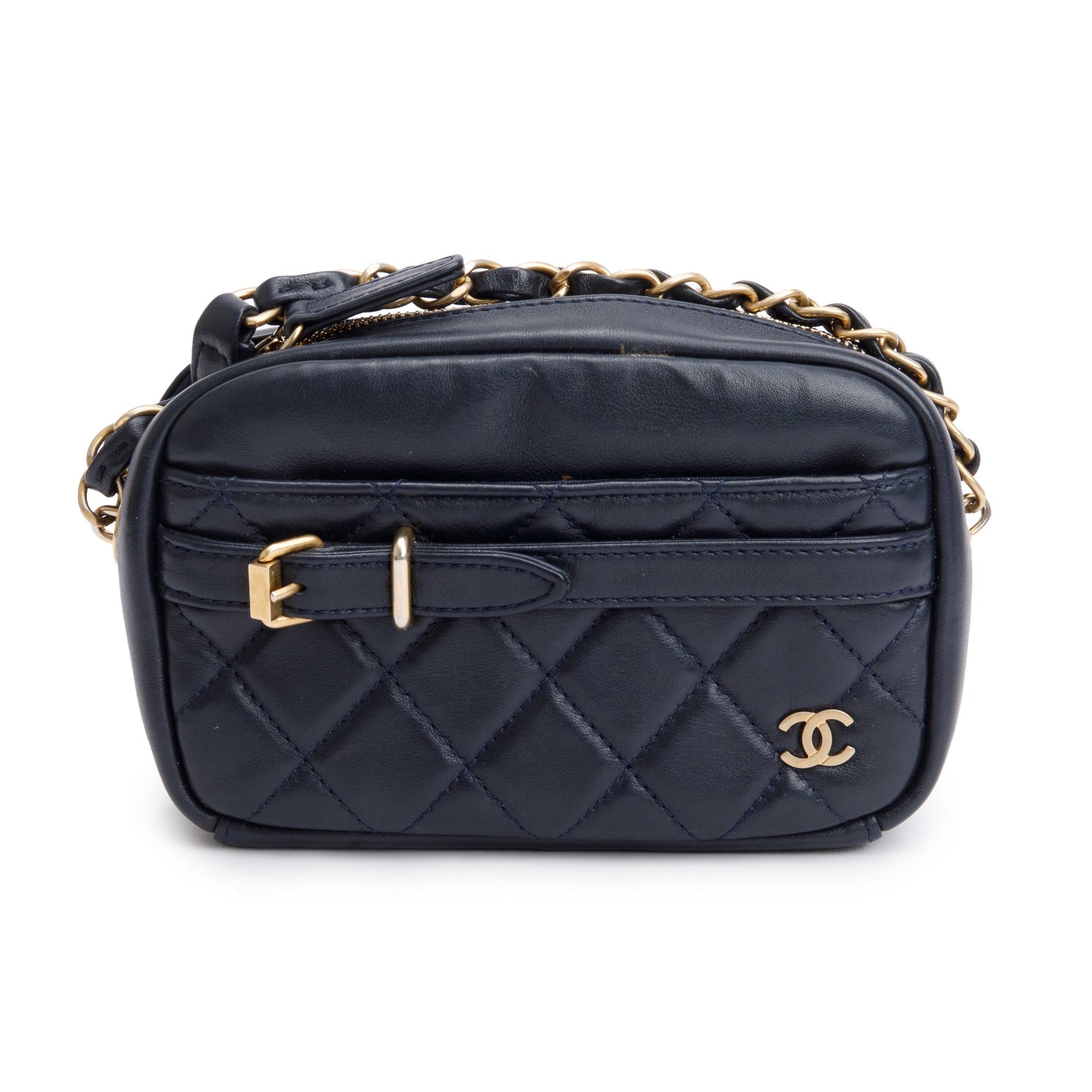 Chanel Navy Buckle Camera Leather Lambskin Travel Bag