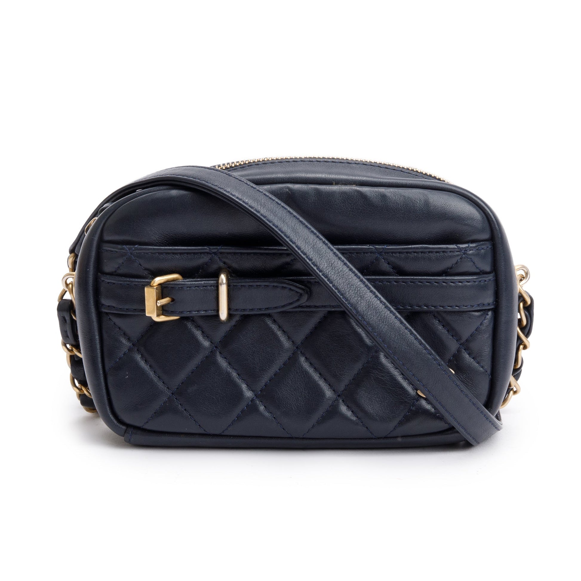 Chanel Navy Buckle Camera Leather Lambskin Travel Bag